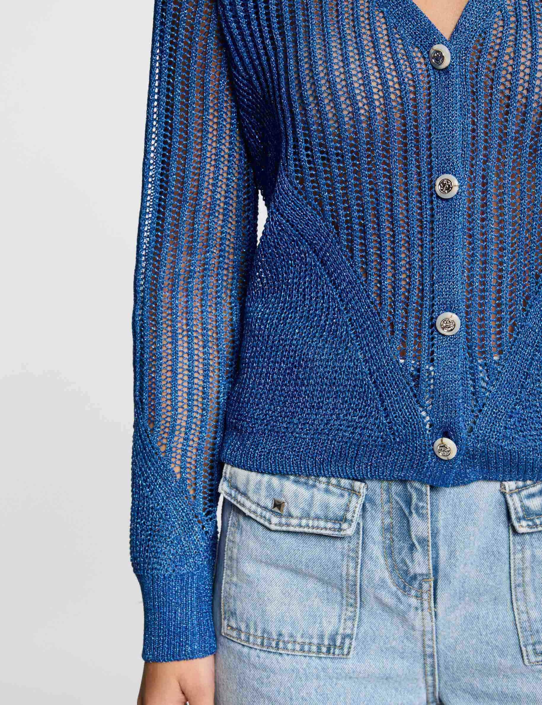 opengewerkte vest lange mouwen bleu electrique vrouw Opengewerkte vest lange mouwen bleu electrique vrouw