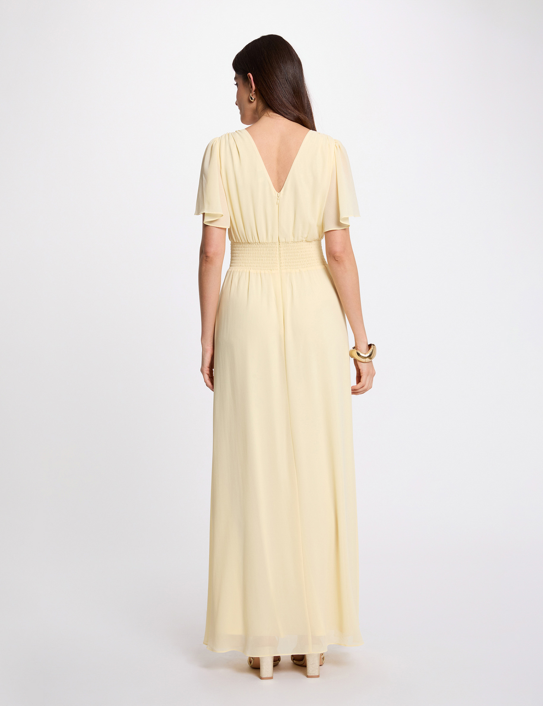 Robe longue fluide jaune pastel femme