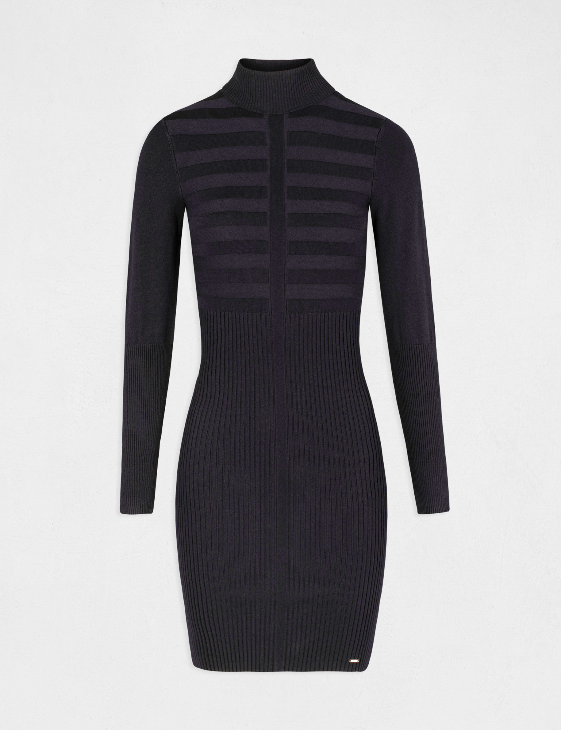 Robe ajust&eacute;e col roul&eacute; fine maille bleu marine femme
