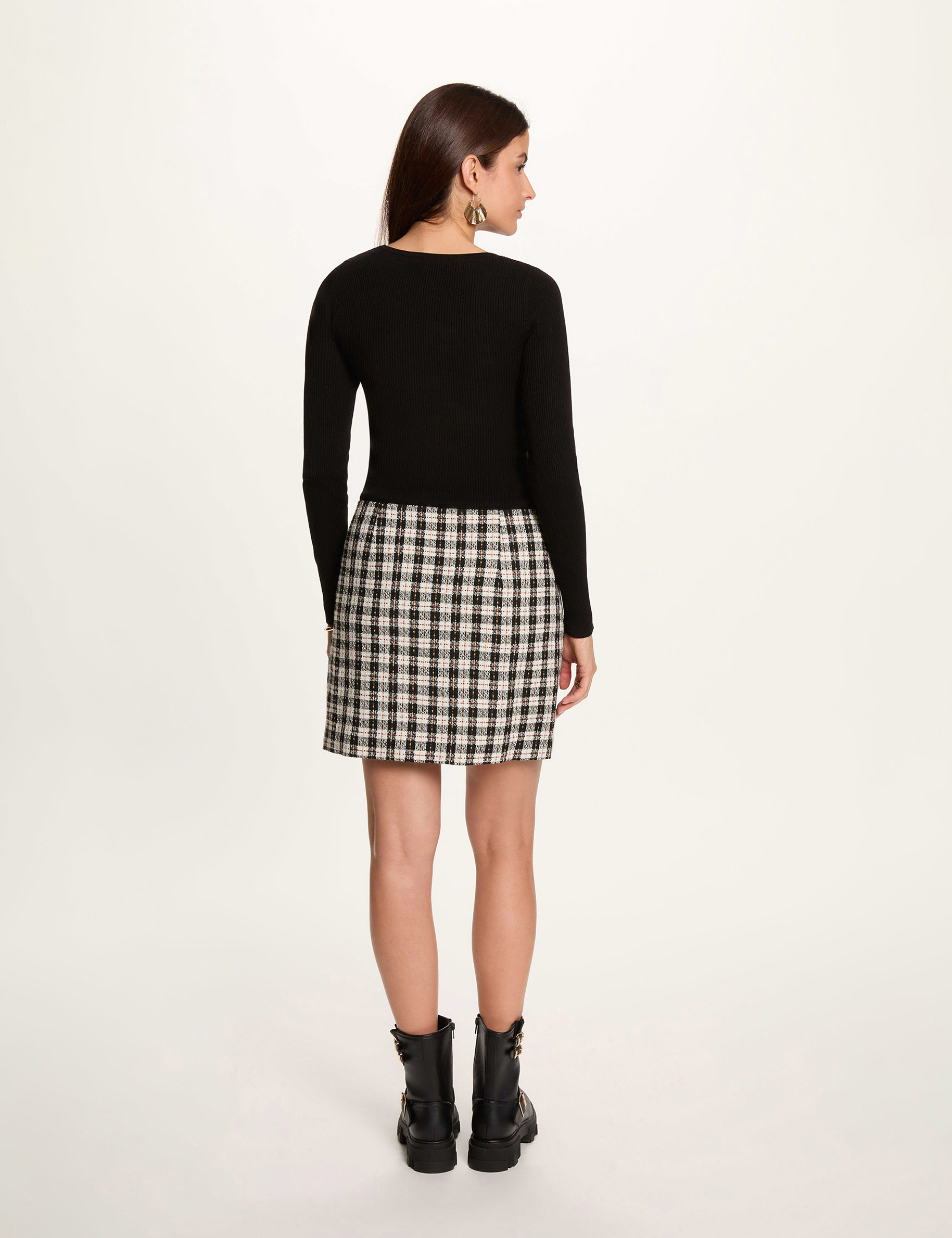 Korte tweed jurk zwart vrouw