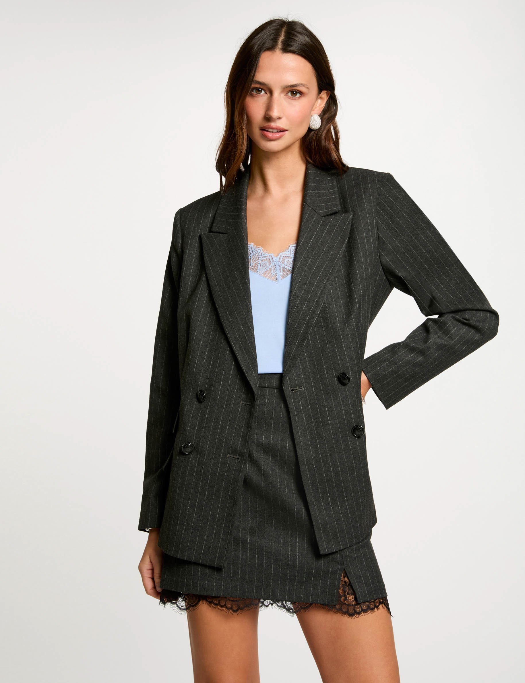 Gestreepte blazer donkergrijs vrouw