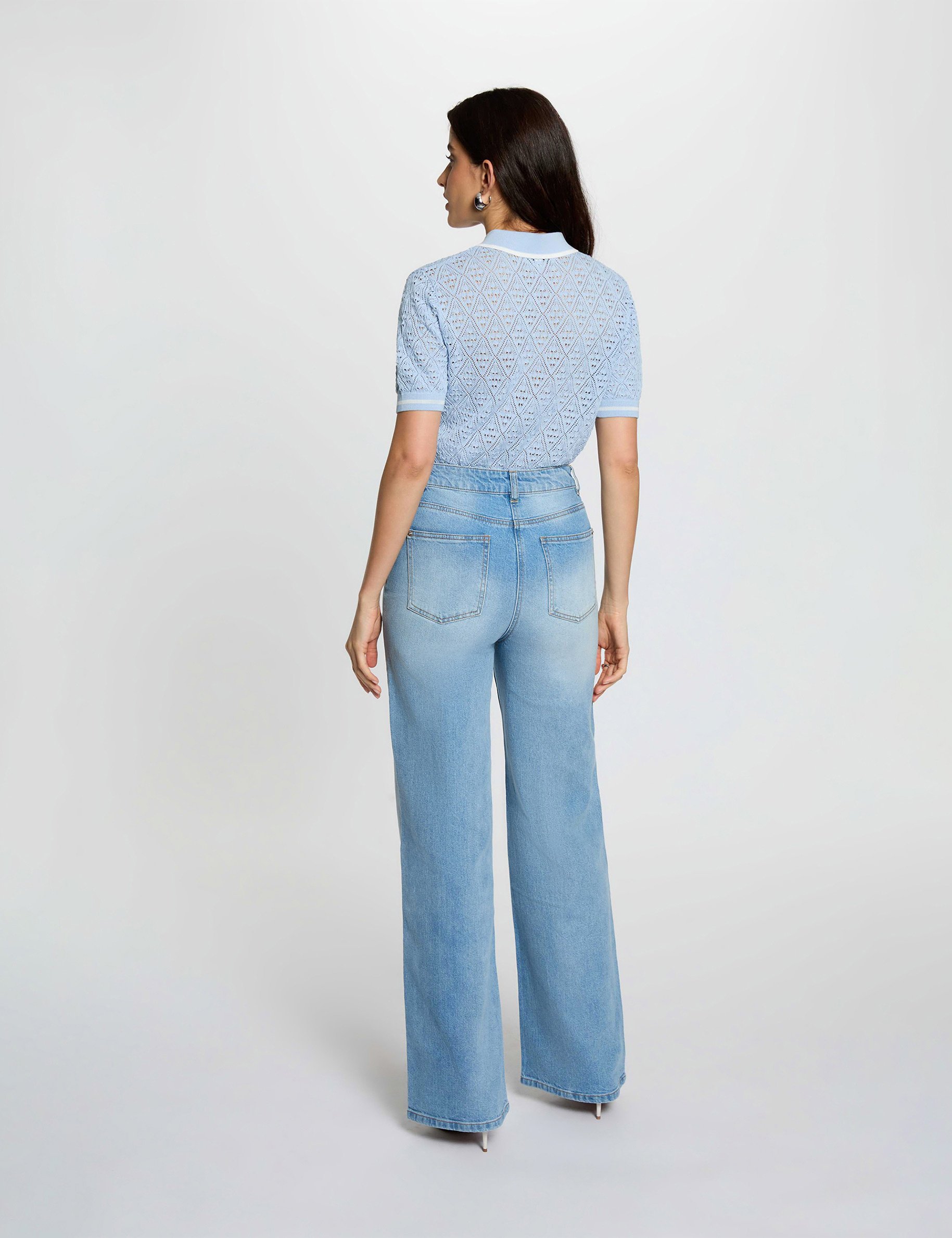 Getailleerd vest met reverskraag hemelsblauw vrouw