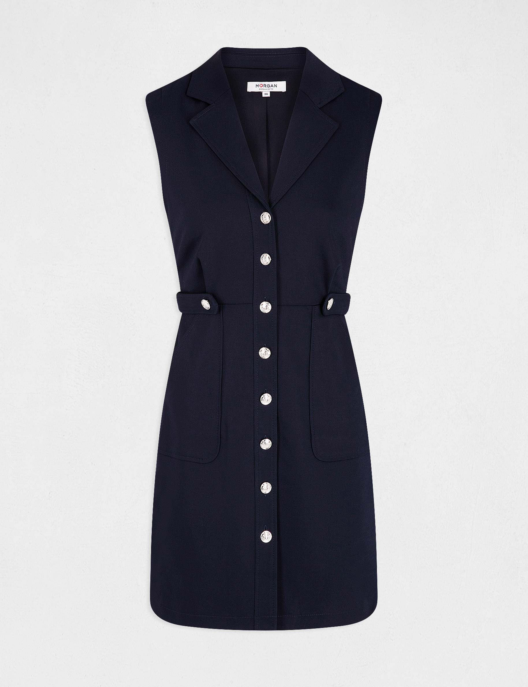 Robe droite sans manches boutonnée marine femme Robe droite sans manches boutonnée marine femme