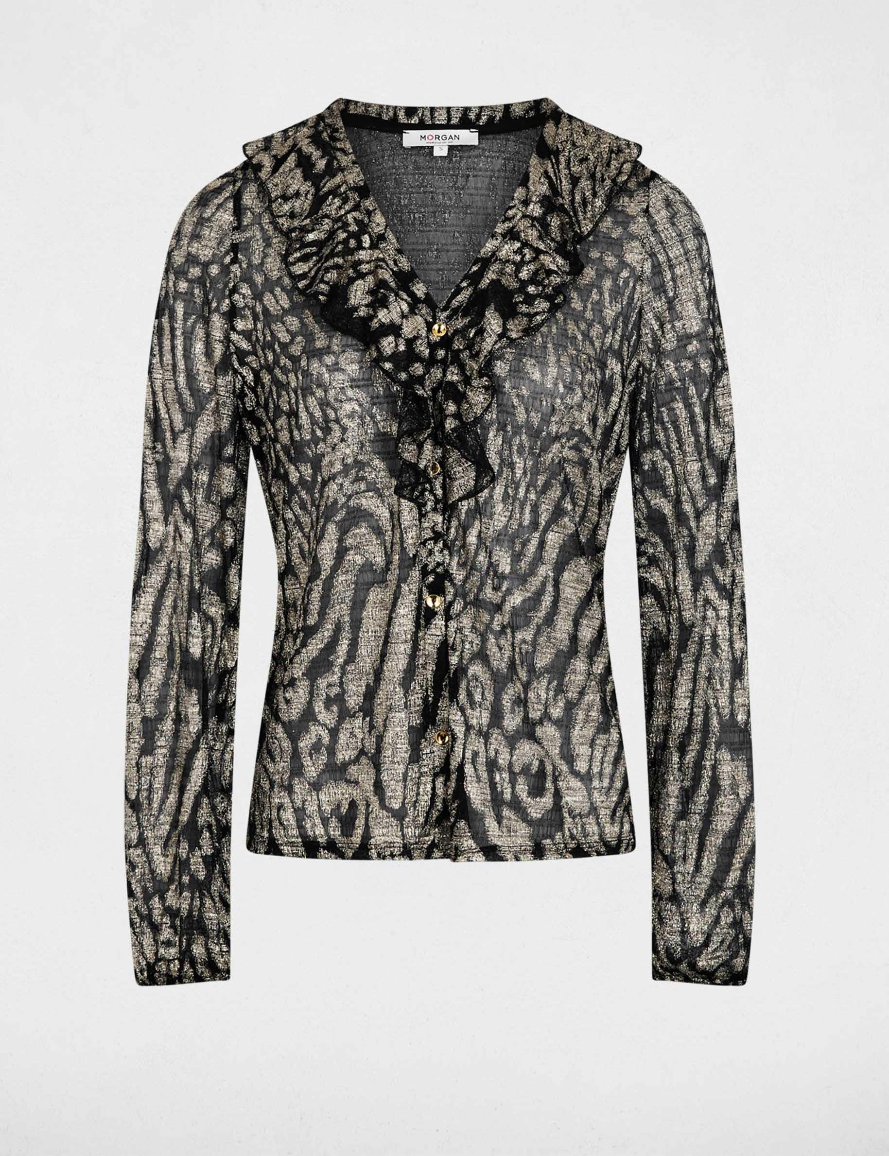 T-shirt manches longues col v jaune or femme