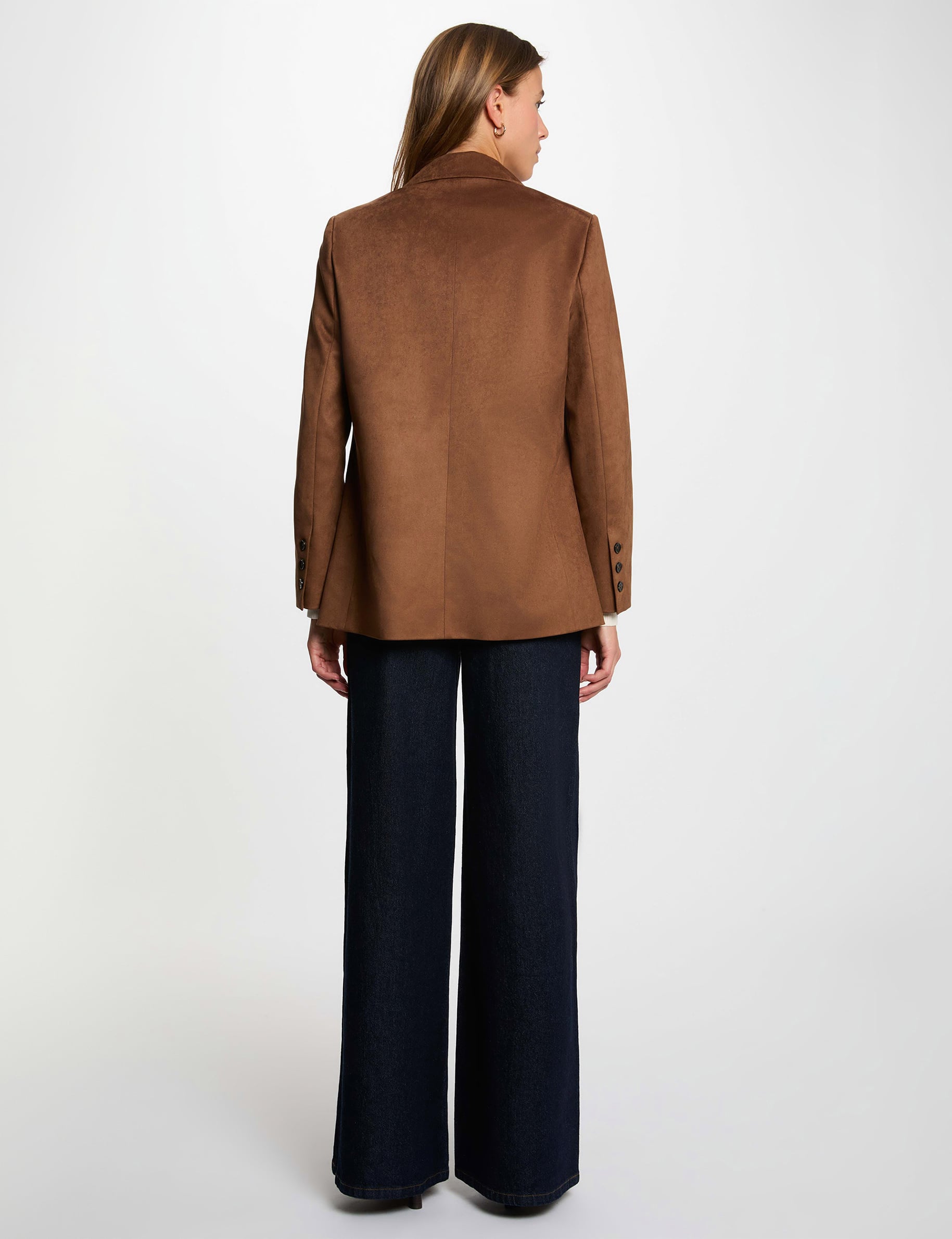 Su&egrave;de blazer met reverskraag chocolade bruin vrouw