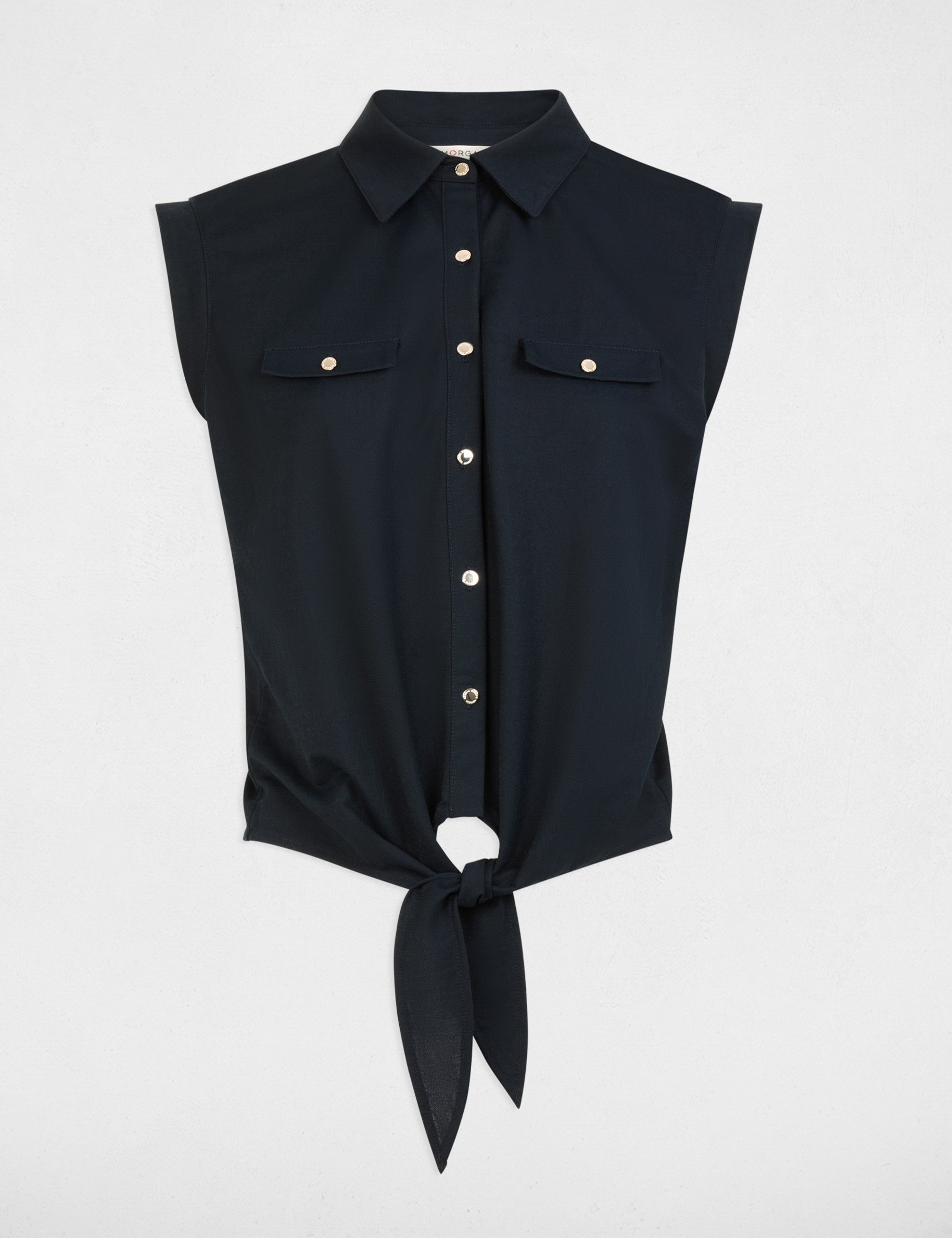 Mouwloze blouse marineblauw vrouw