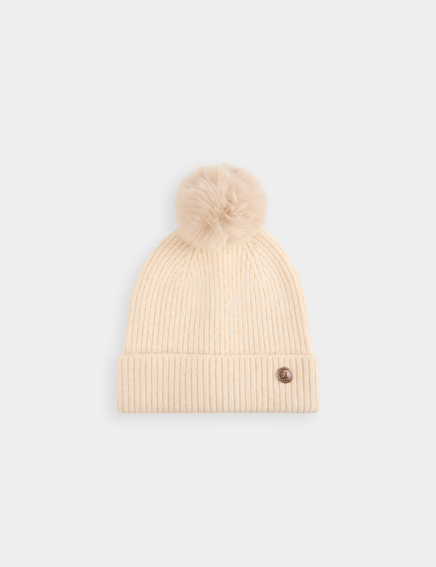 Bonnet maille bouton ivoire femme