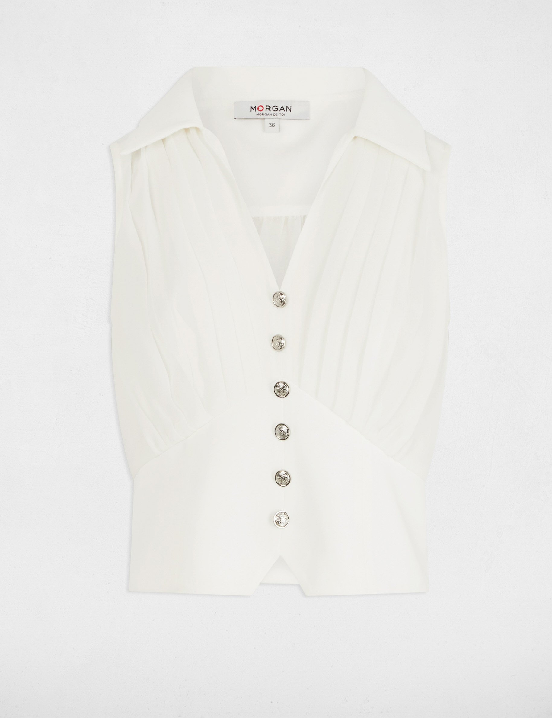 mouwloze top met plooien helder wit vrouw Mouwloze top met plooien helder wit vrouw