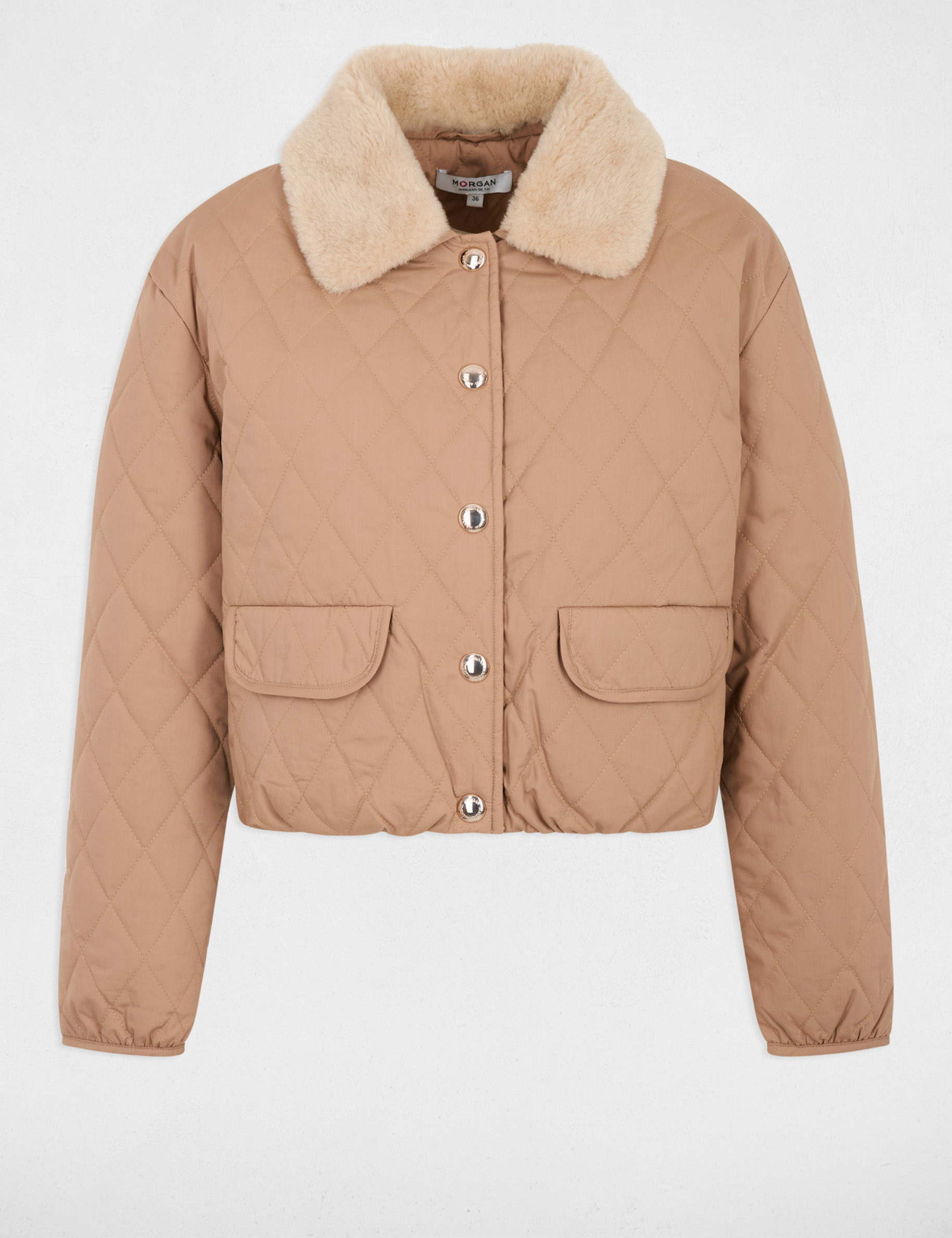 Veste courte matelass&eacute;e marron cognac femme