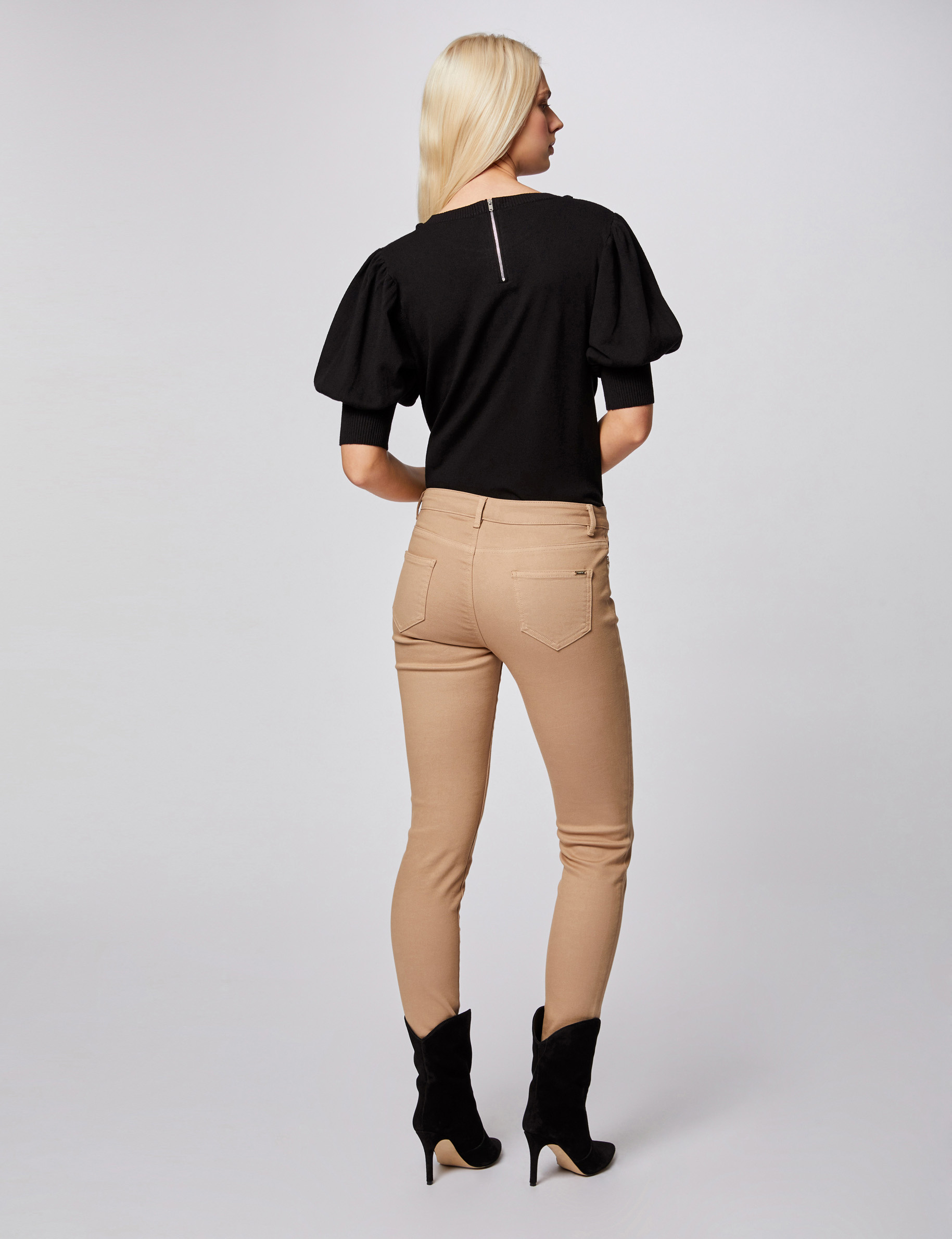 Skinny jeans met lage taille zand vrouw