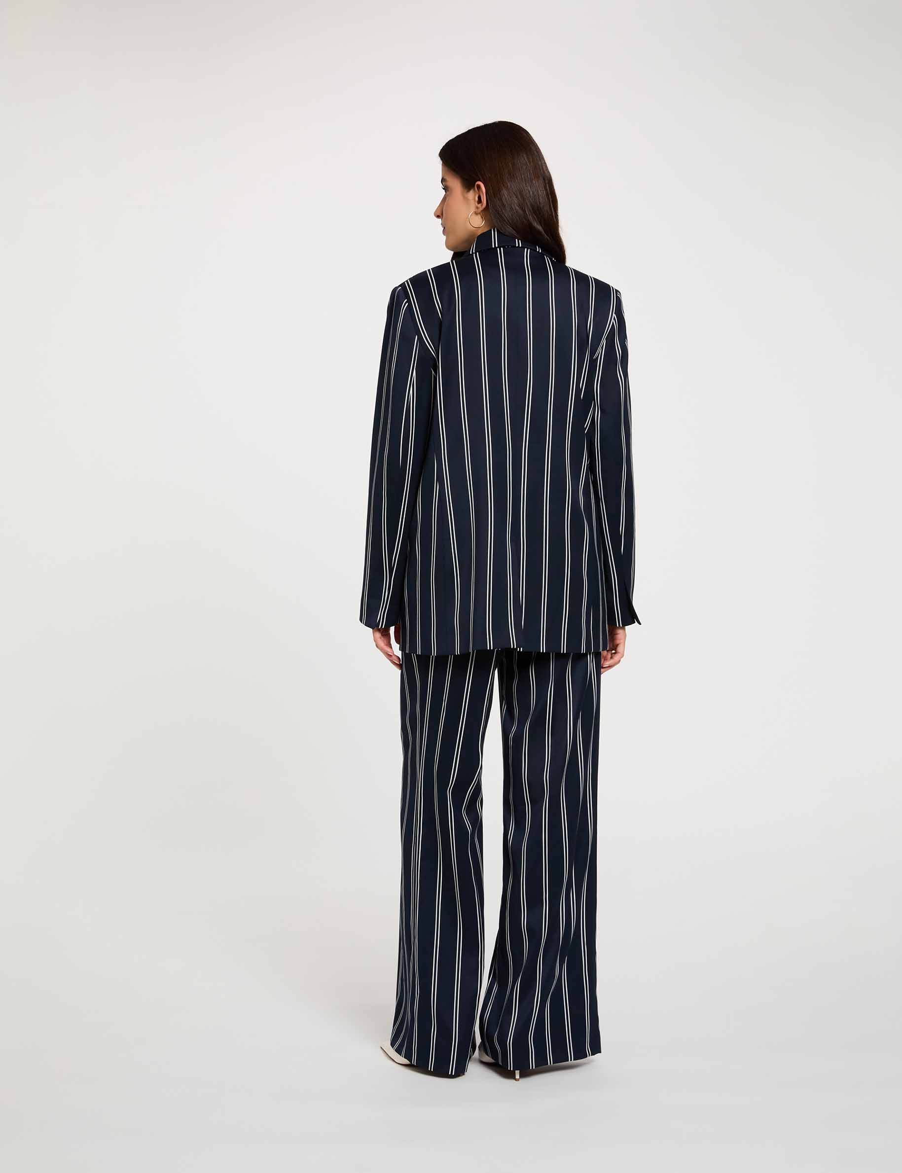 Gestreepte blazer met reverskraag marineblauw vrouw