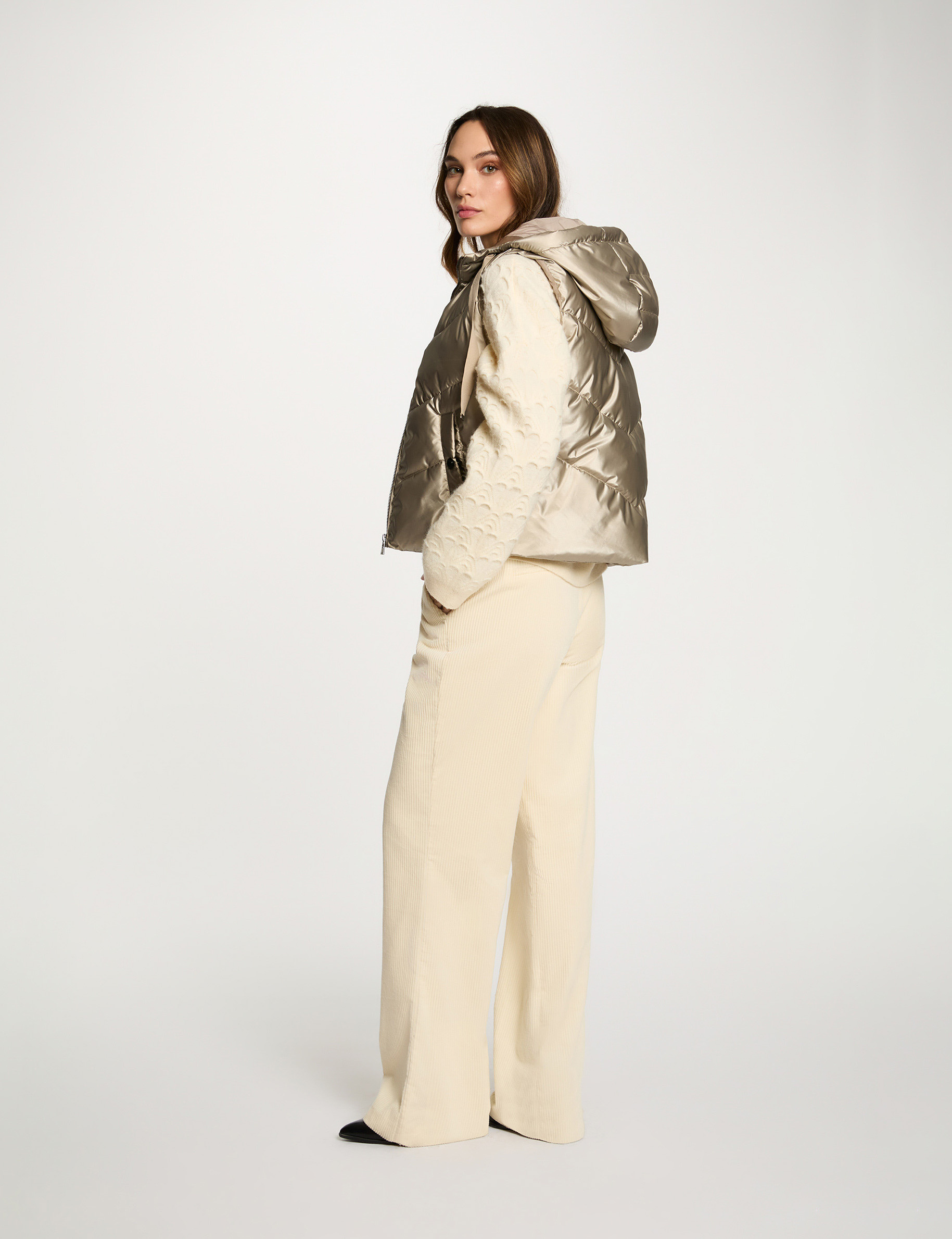 doudoune brillante sans manches jaune or femme Doudoune brillante sans manches jaune or femme