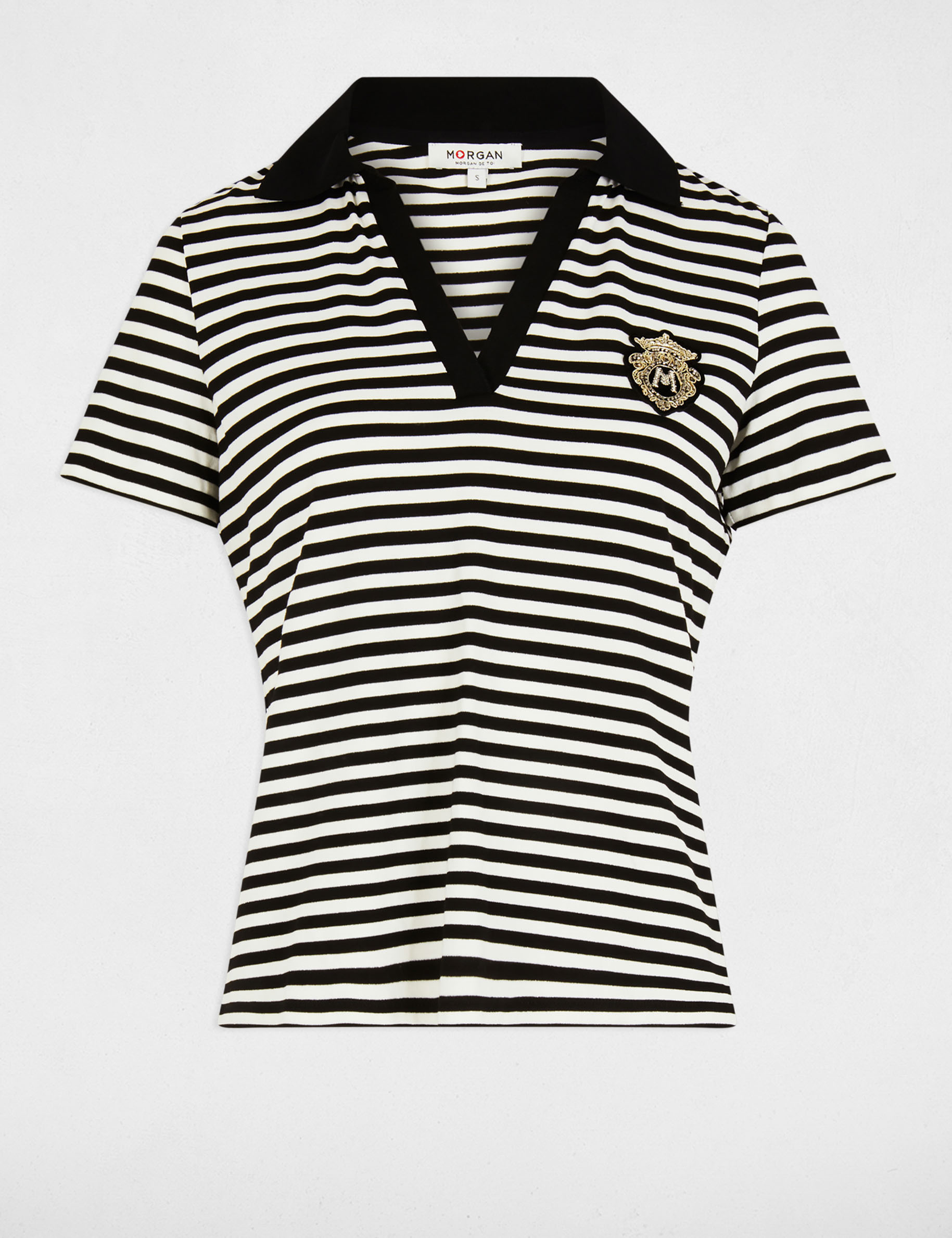 gestreept t shirt met korte mouwen helder wit vrouw Gestreept T-shirt met korte mouwen helder wit vrouw