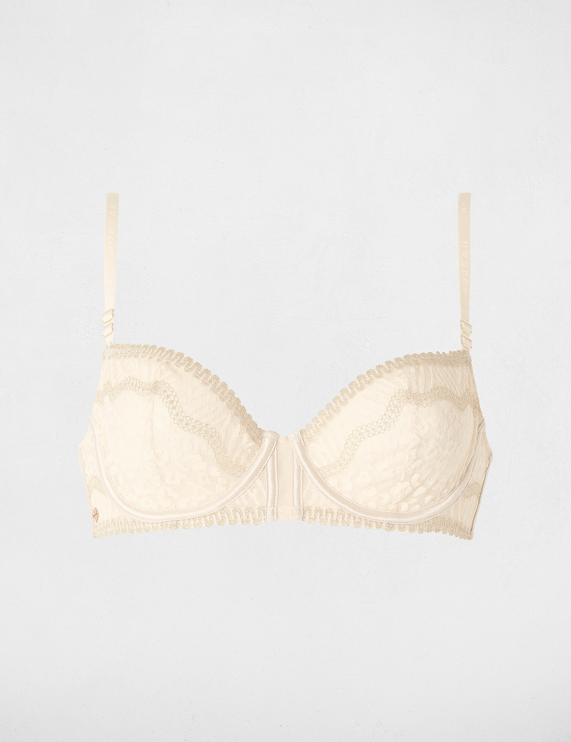 Soutien-gorge dentelle bretelles fines beige femme