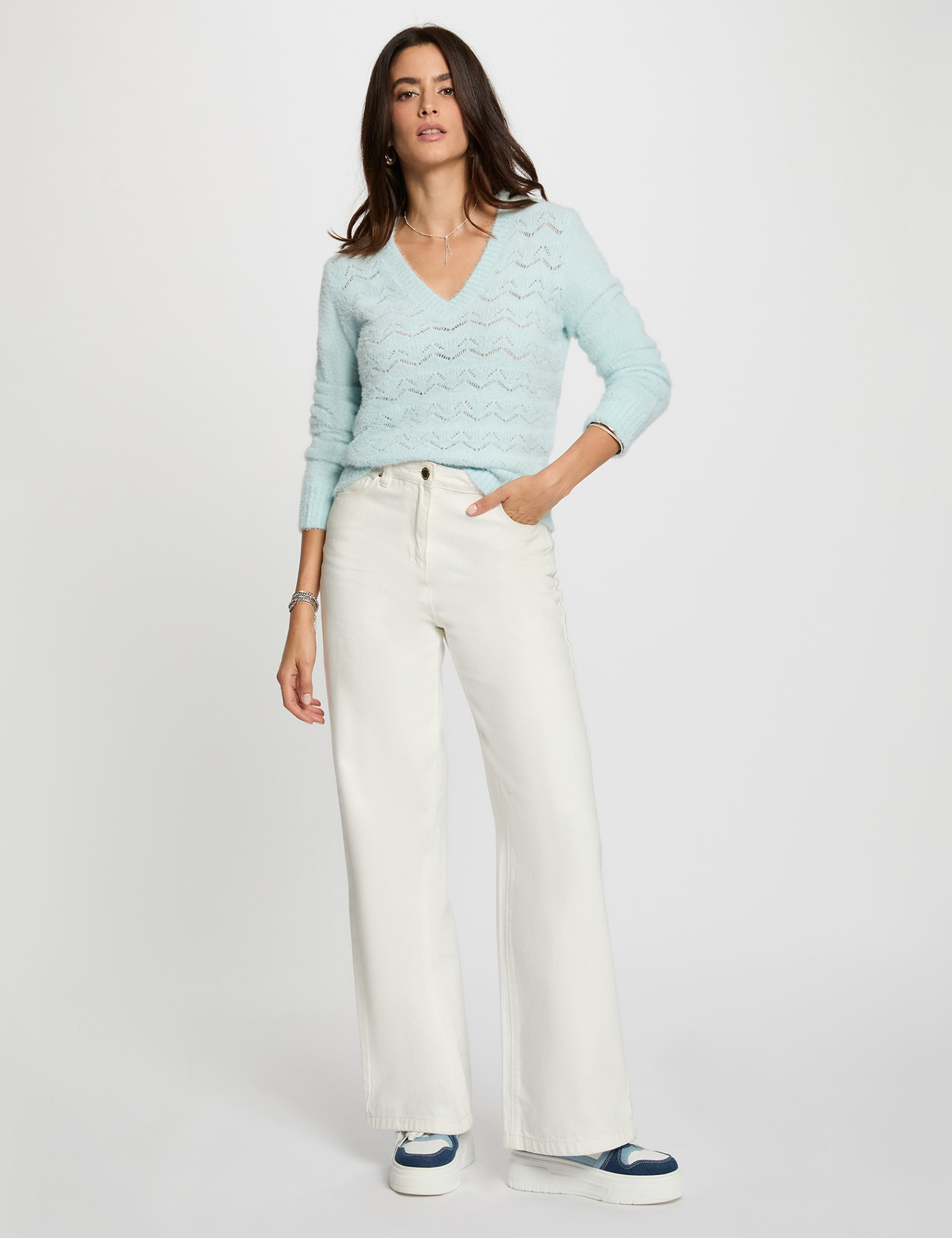 pull col en v bleu ciel femme Pull col en V bleu ciel femme