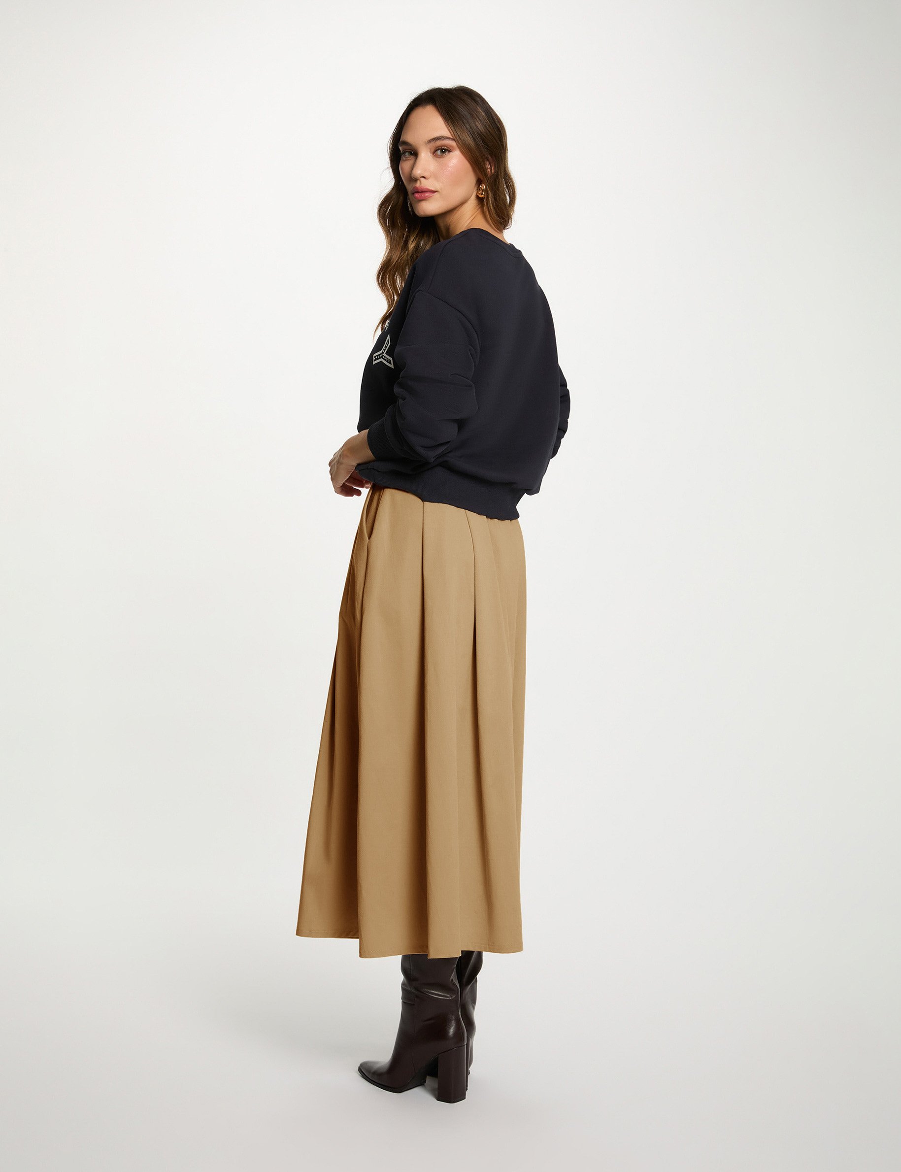 Uitlopende rok met hoge taille beige vrouw