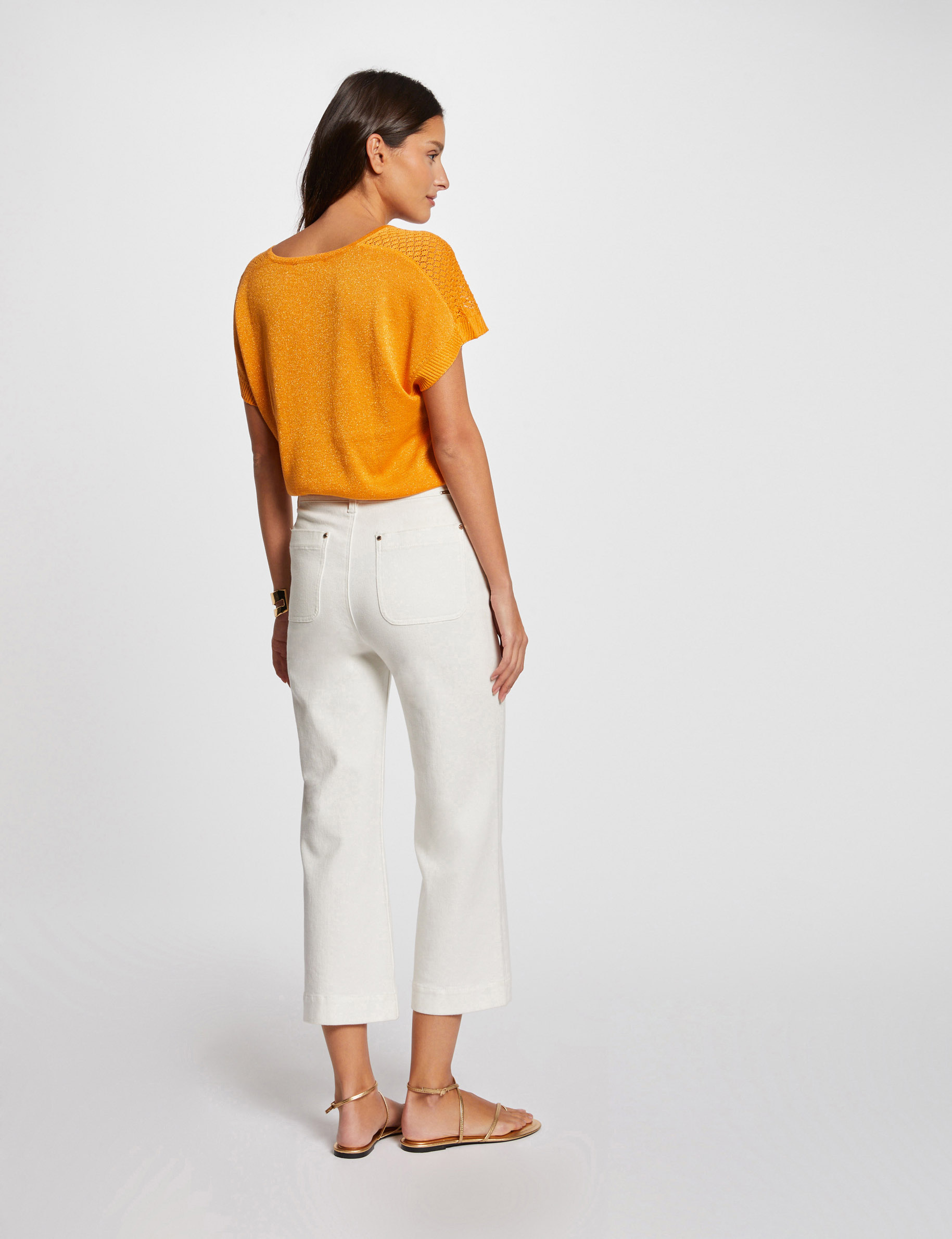 trui v hals en korte mouwen oranje vrouw Trui V-hals en korte mouwen oranje vrouw