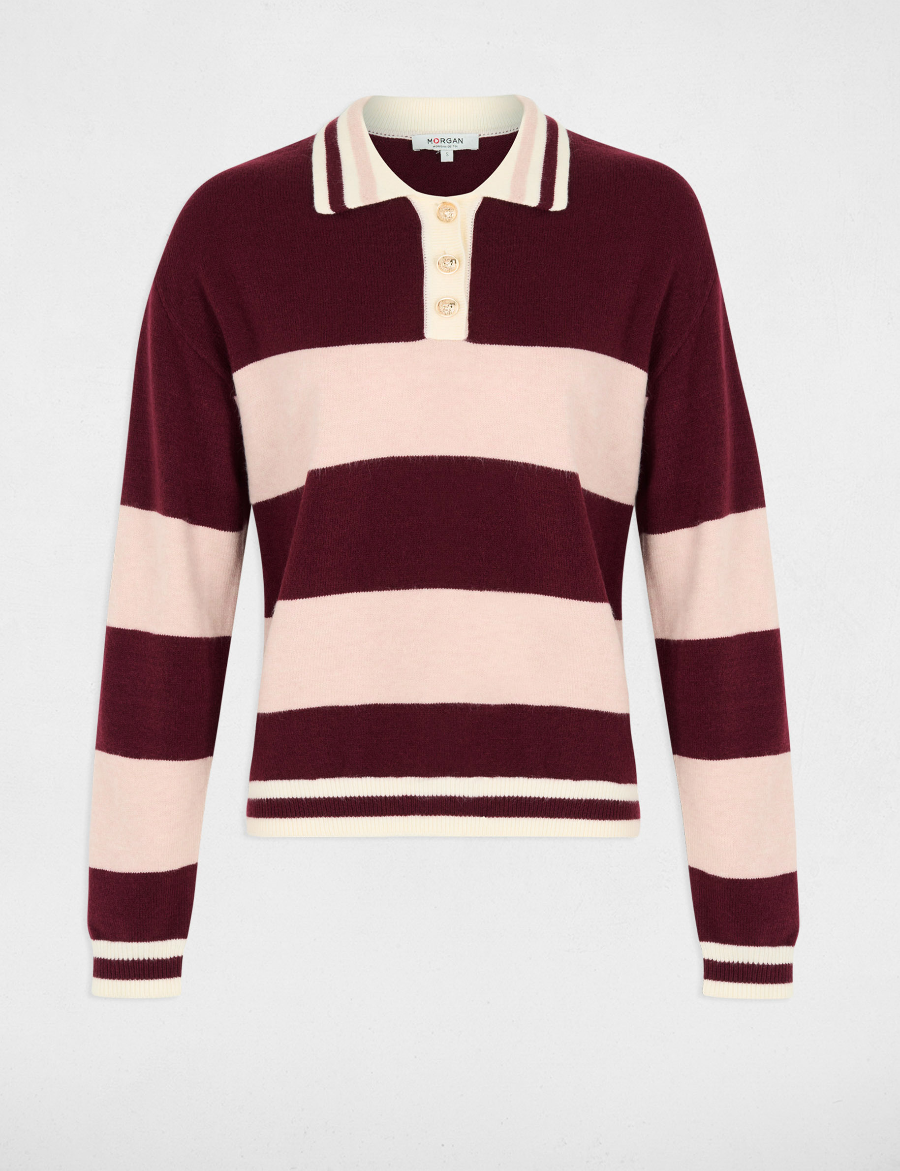 Pull col &agrave; revers bordeaux femme