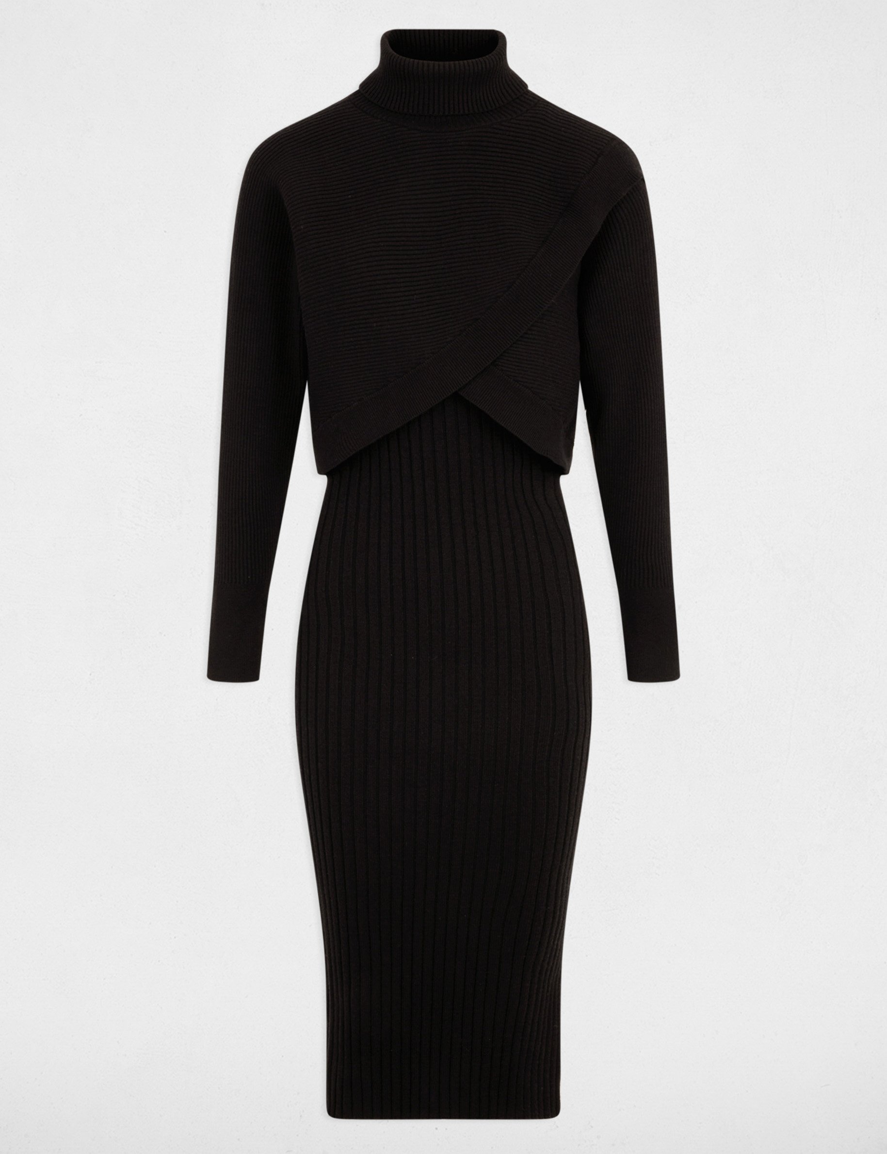 Gebreide jurk met colletje zwart vrouw