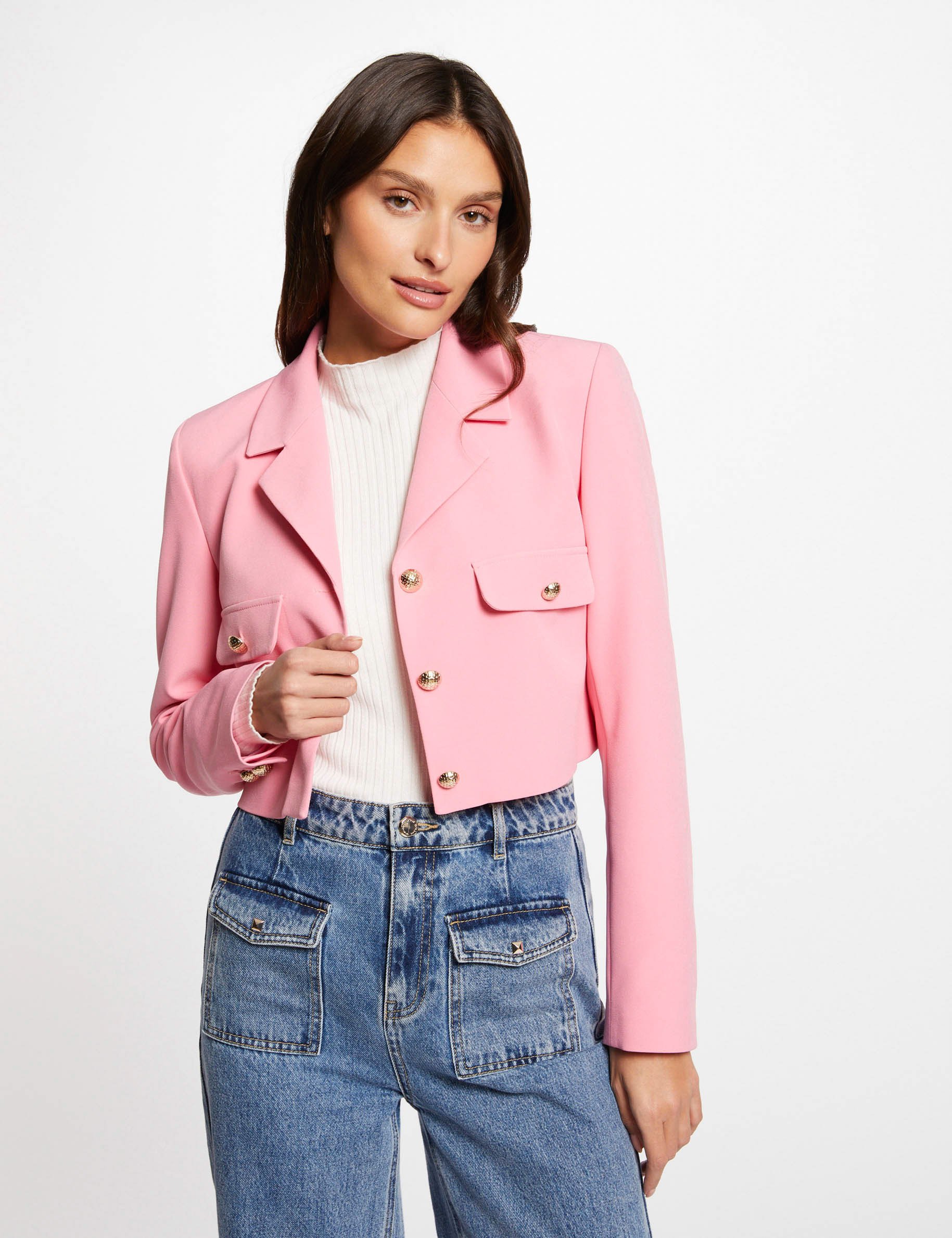 Veste courte boutonnée rose moyen femme