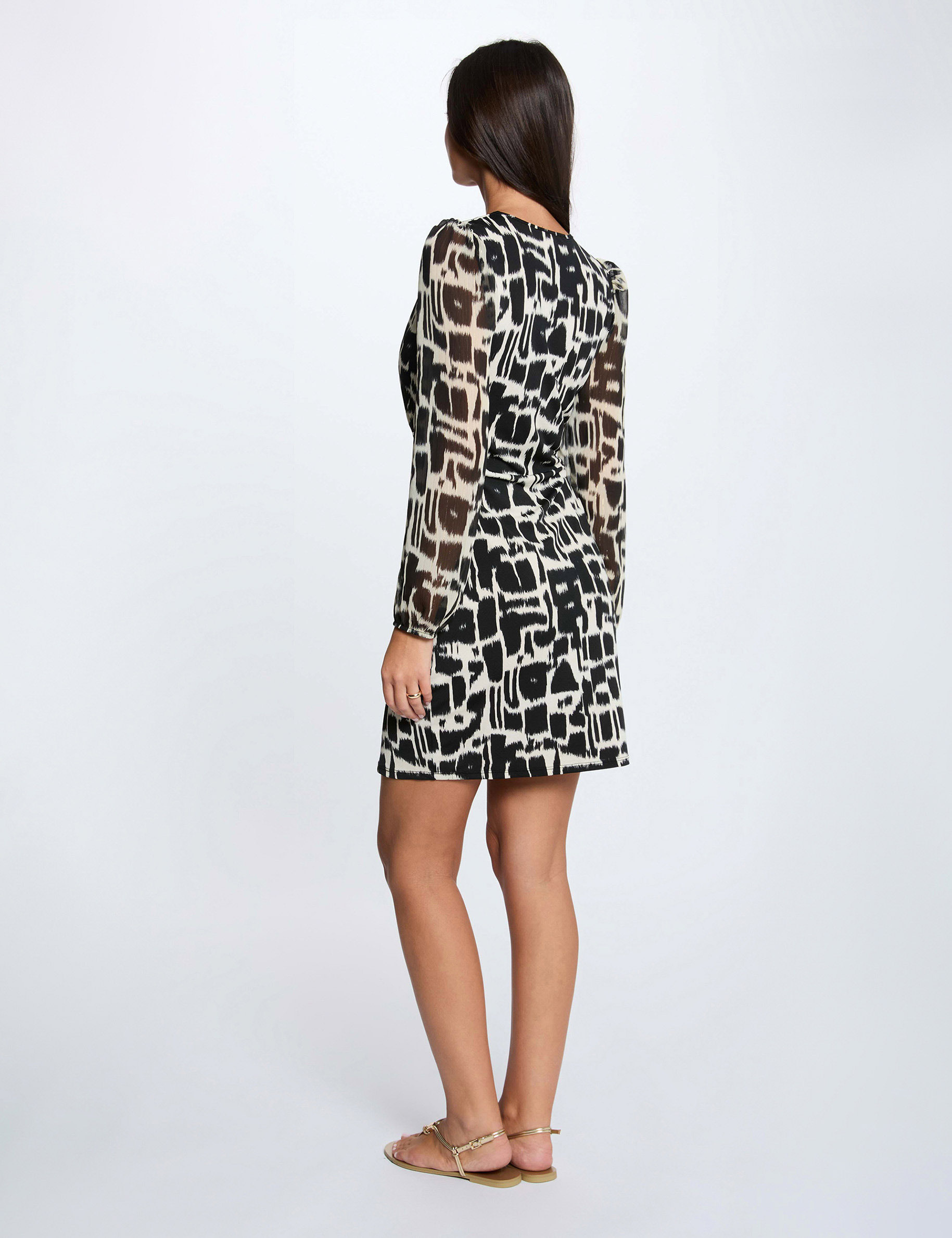 Robe courte col v multicolore femme