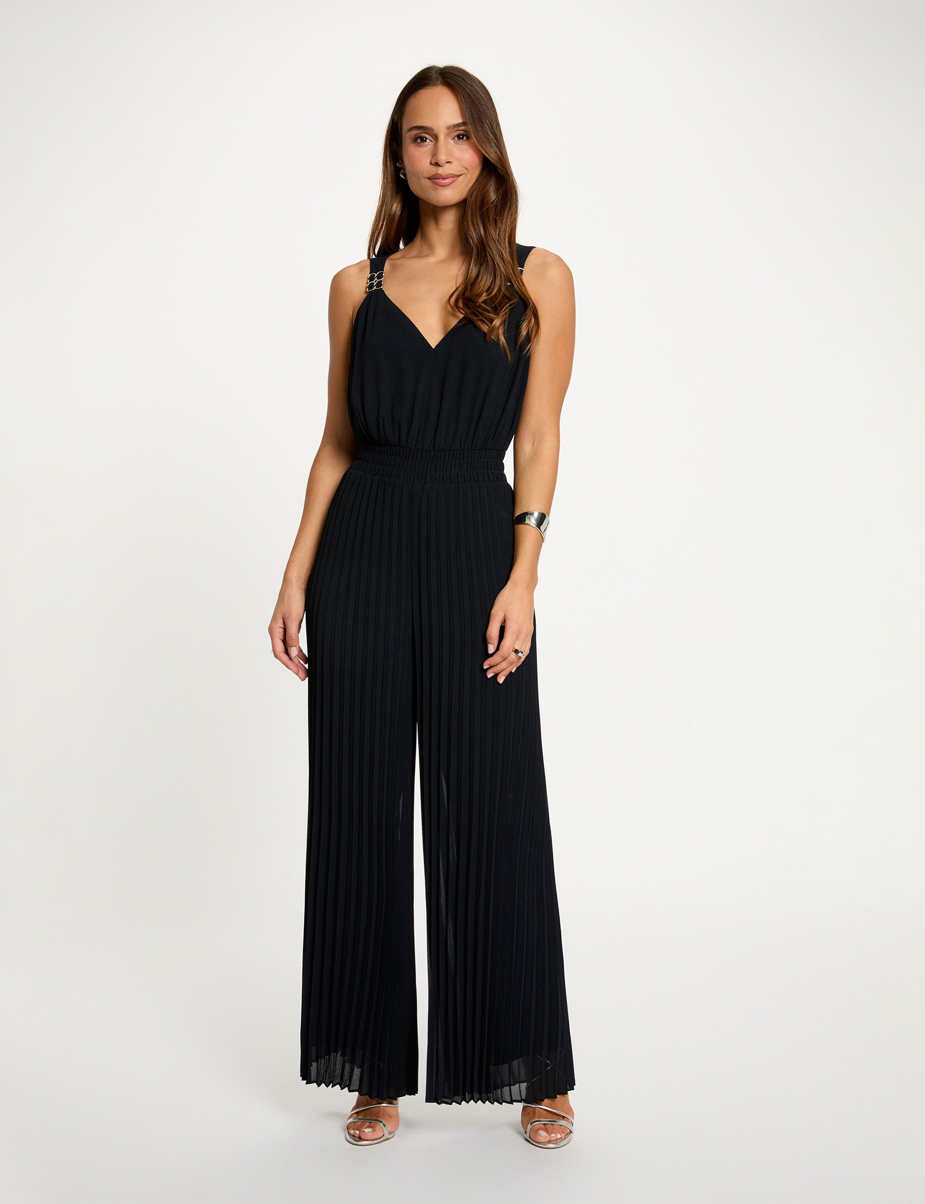 Combinaison jambes pliss&eacute;es bleu marine femme