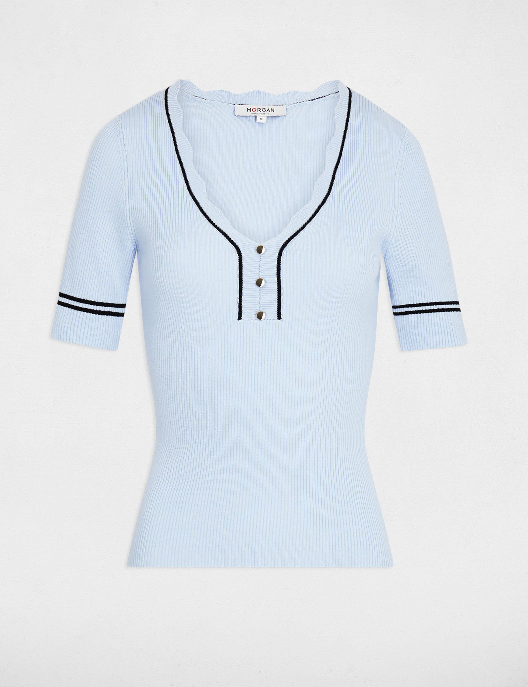 Getailleerde V-hals trui hemelsblauw vrouw