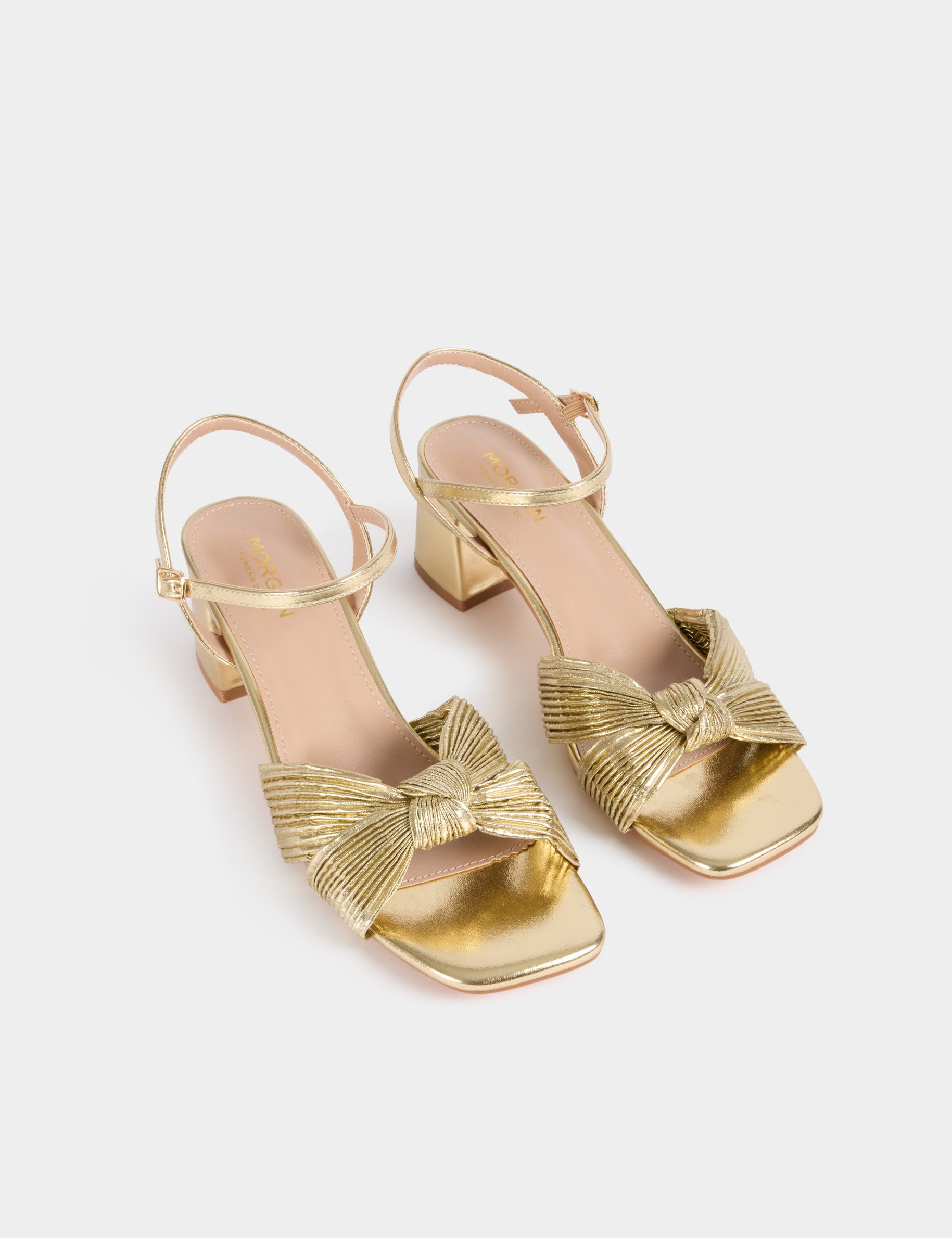 Sandale noeud jaune or femme