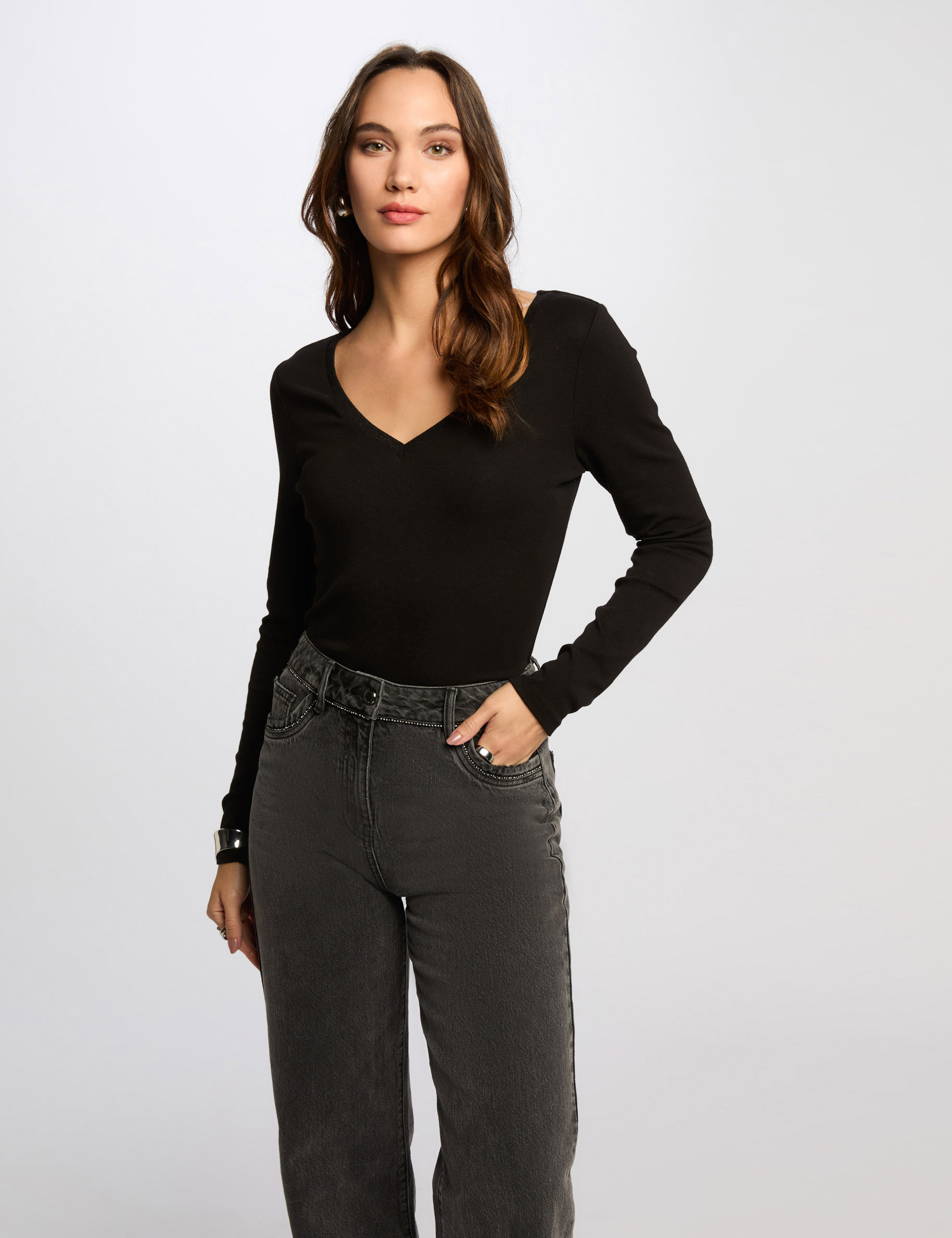 t shirt manches longues noir femme T-shirt manches longues noir femme