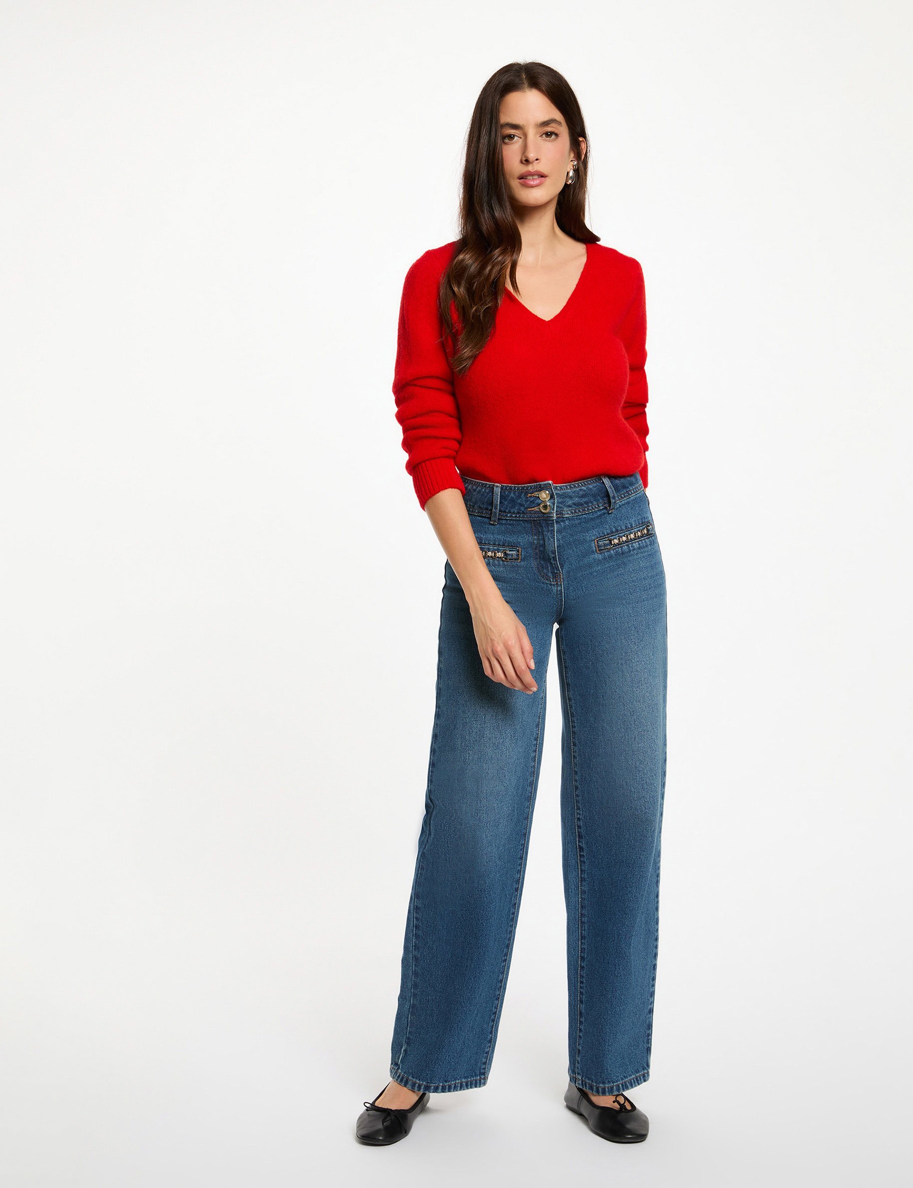 korte trui met v hals rood vrouw Korte trui met V-hals rood vrouw
