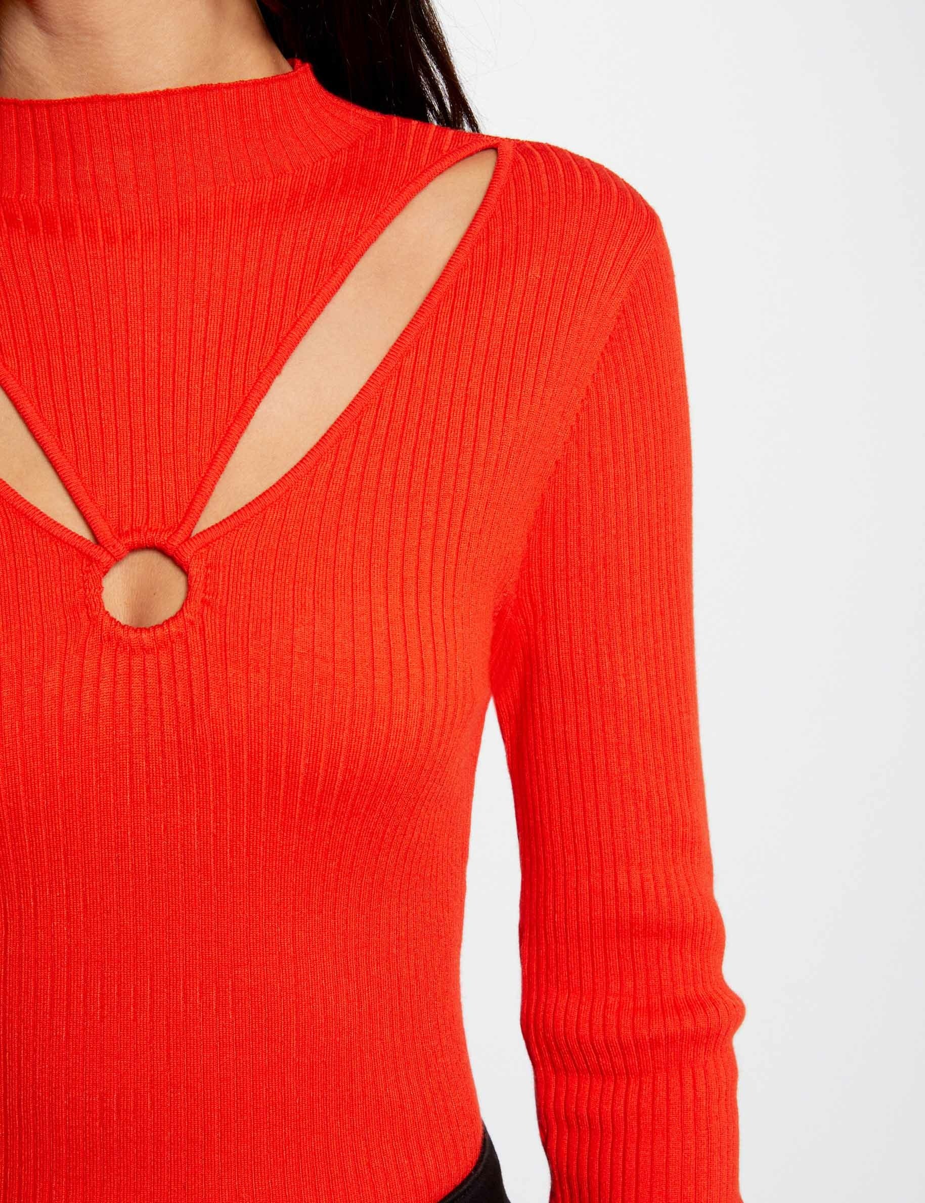 Pull manches longues à ouvertures orange femme