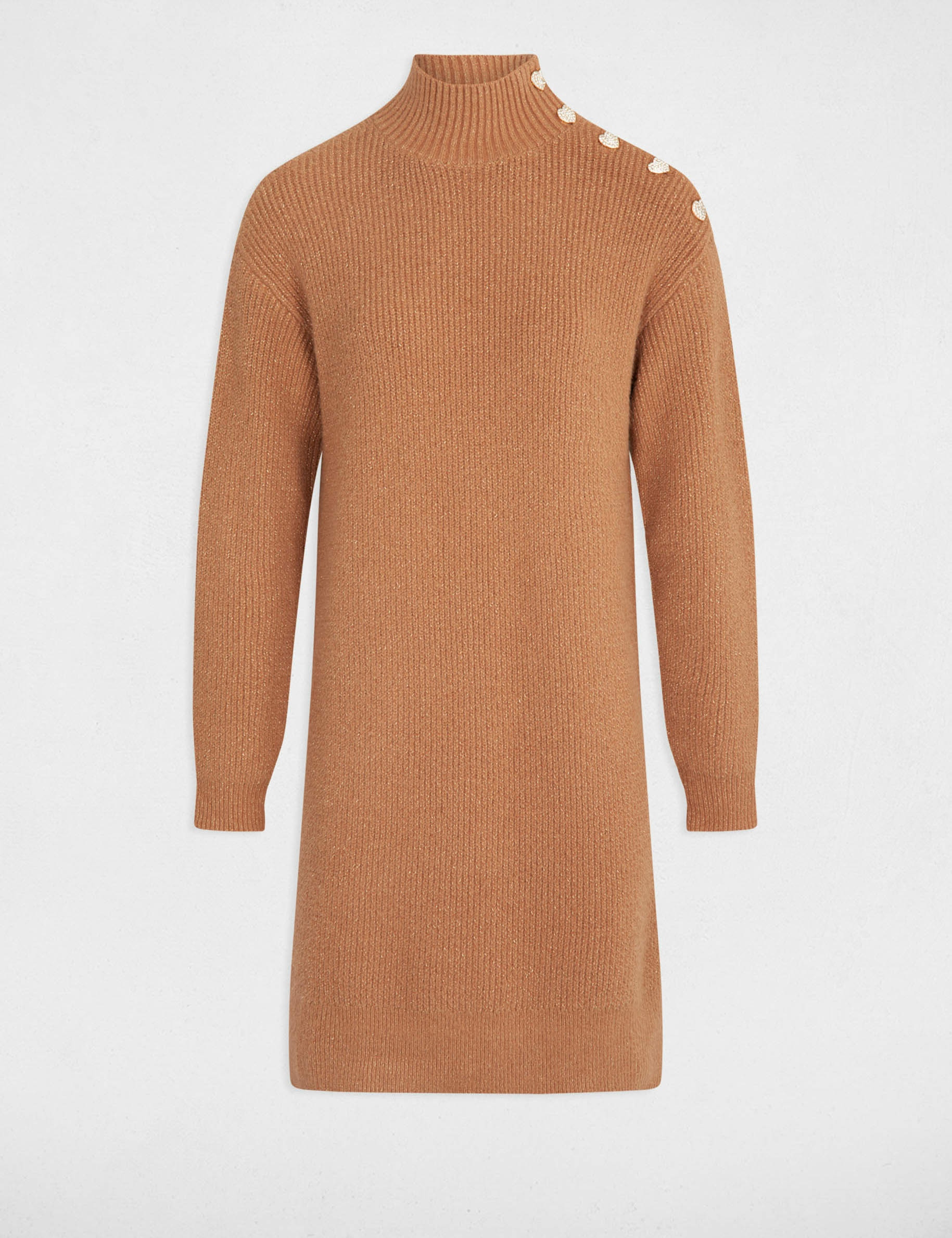 robe pull droite col montant camel femme Robe pull droite col montant camel femme
