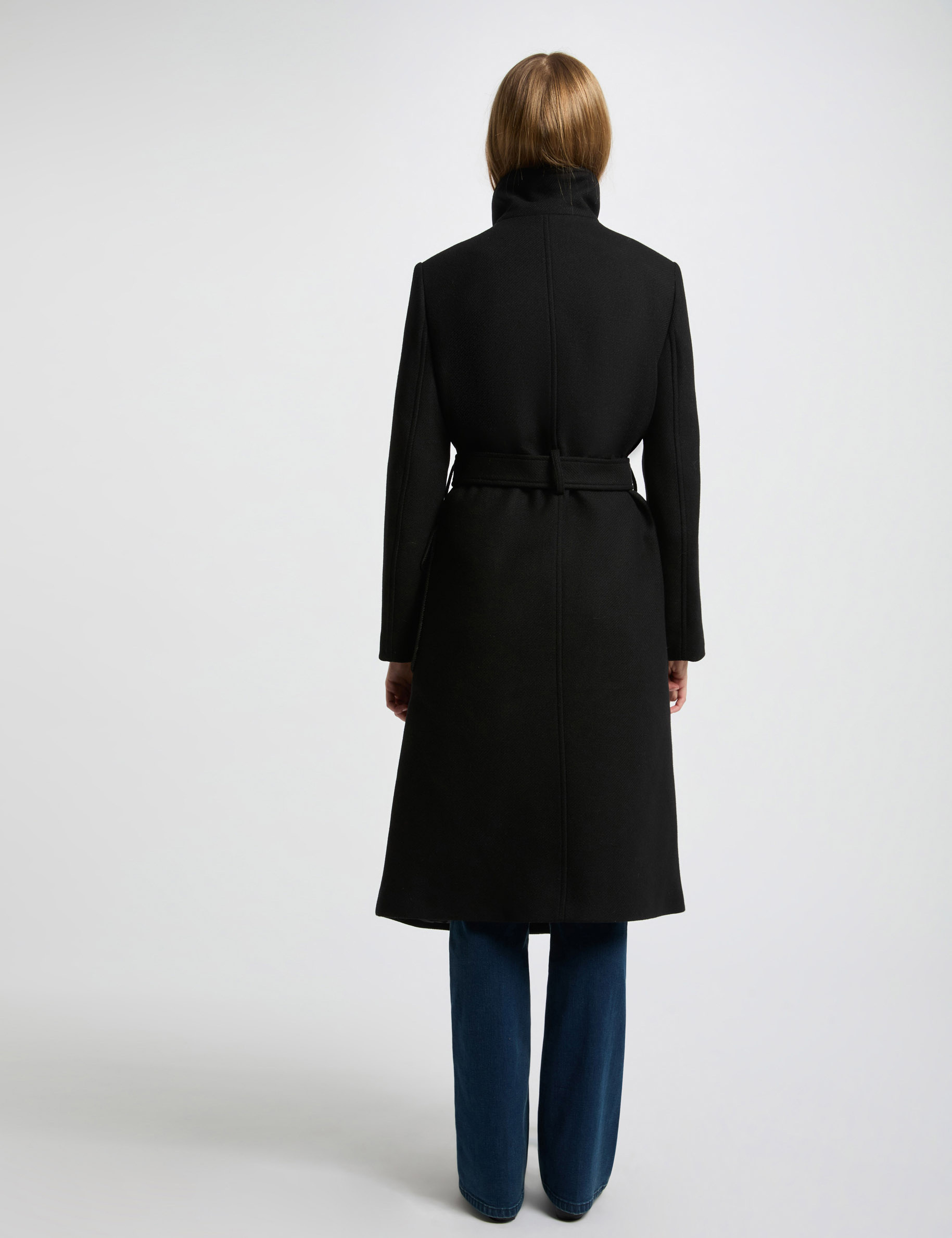 manteau long ceinture noir femme Manteau long ceinturé noir femme