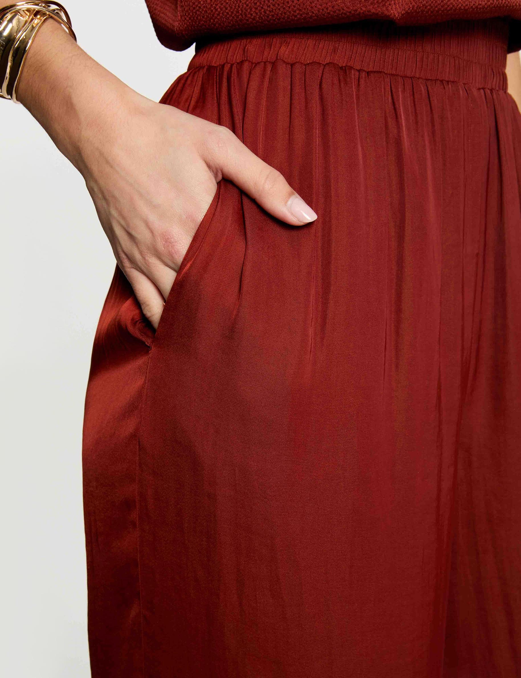 Pantalon large fluide marron cognac femme