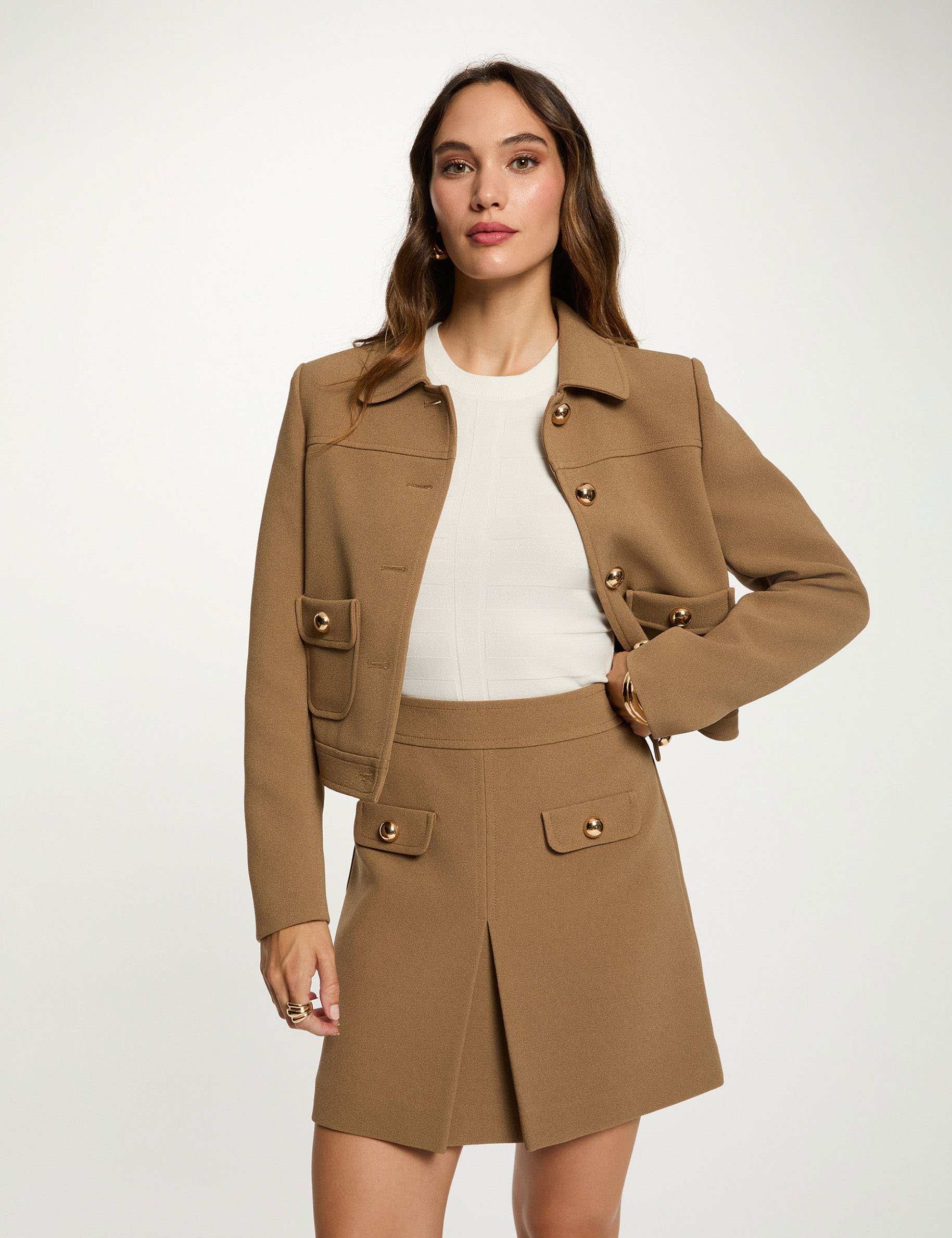 Jupe courte pliss&eacute;e sable femme