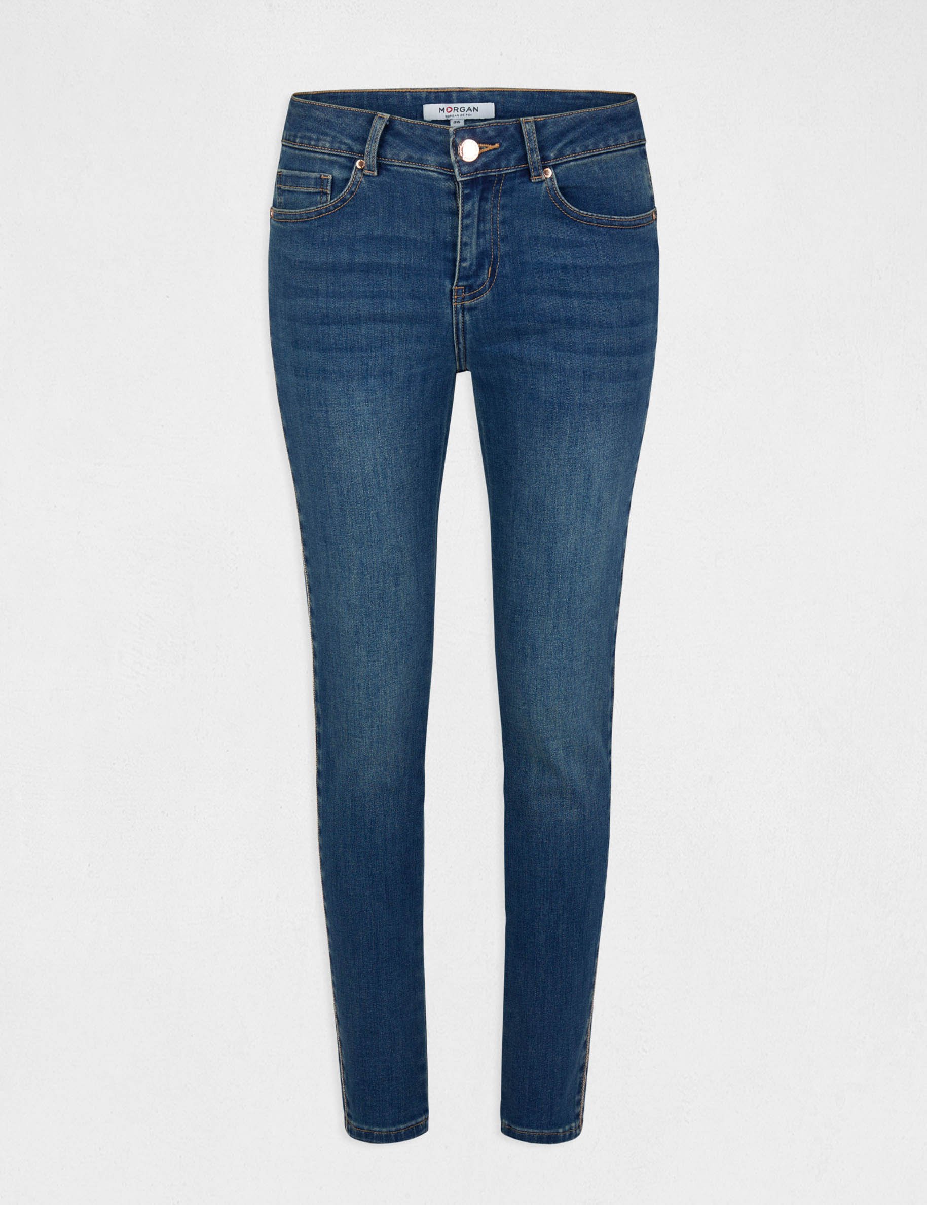 Jeans slim avec bandes strass jean stone femme