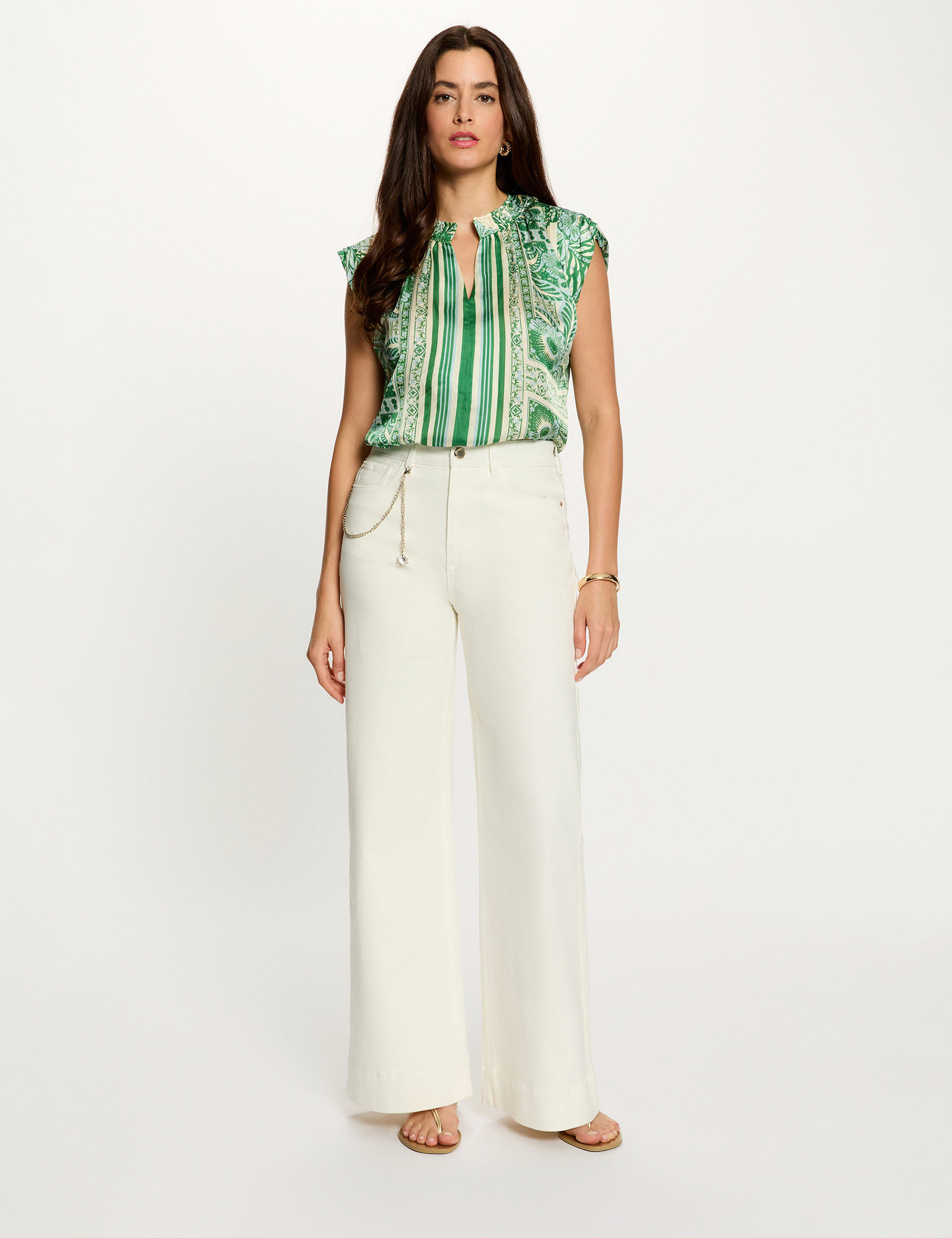Mouwloze blouse met V-hals meerkleurig vrouw