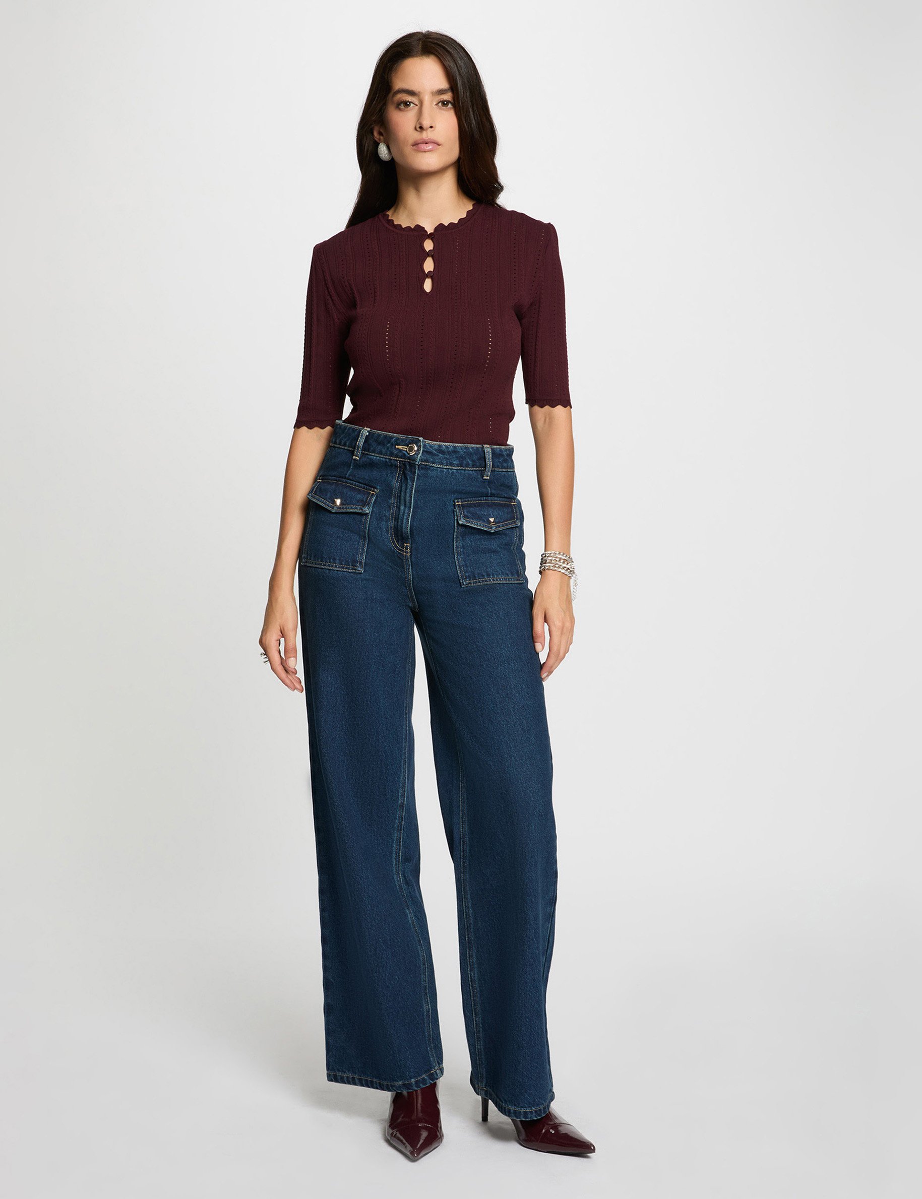 pull ajoure manches 34 prune femme Pull ajouré manches 3/4 prune femme