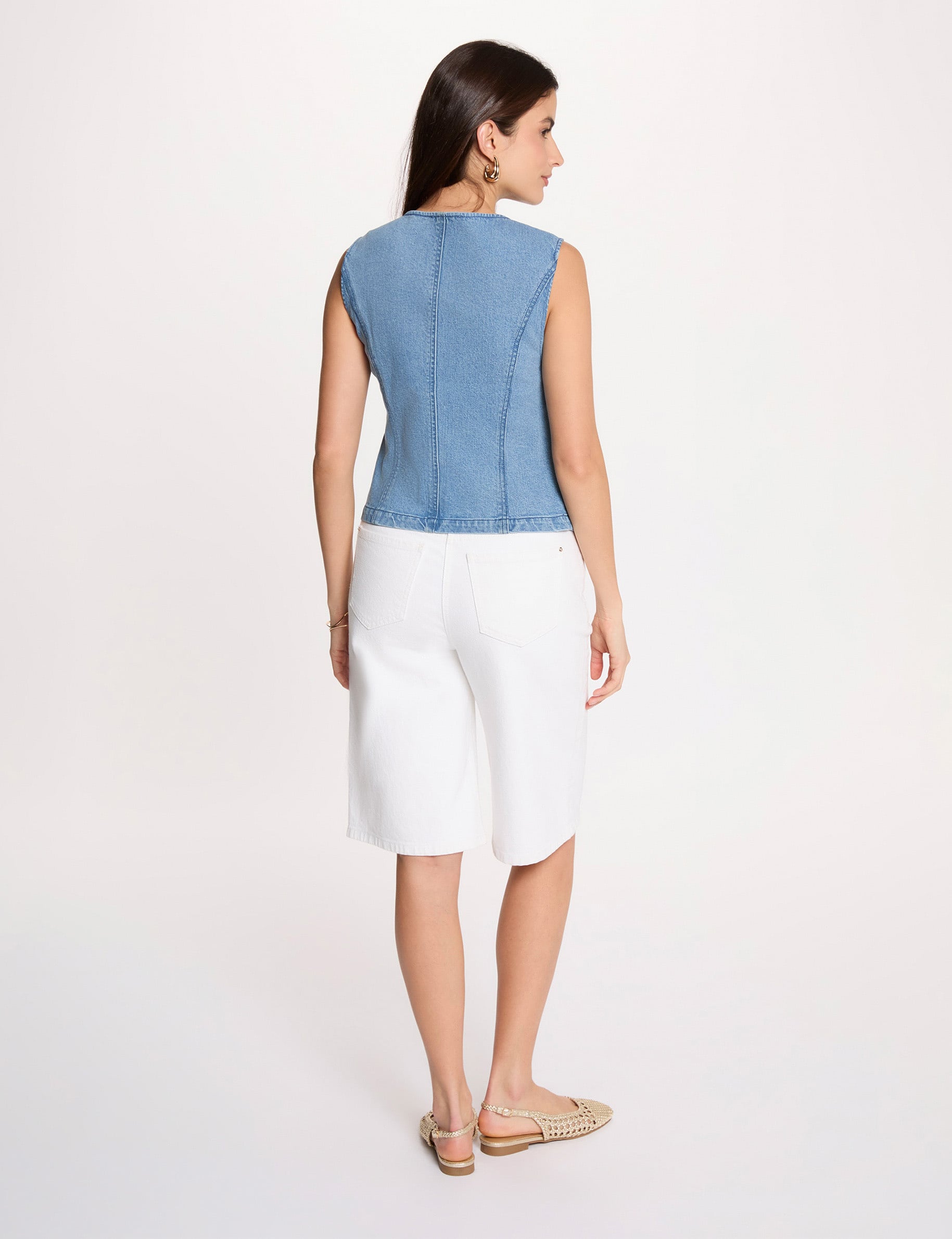 Mouwloos vest dubbel stone washed denim vrouw