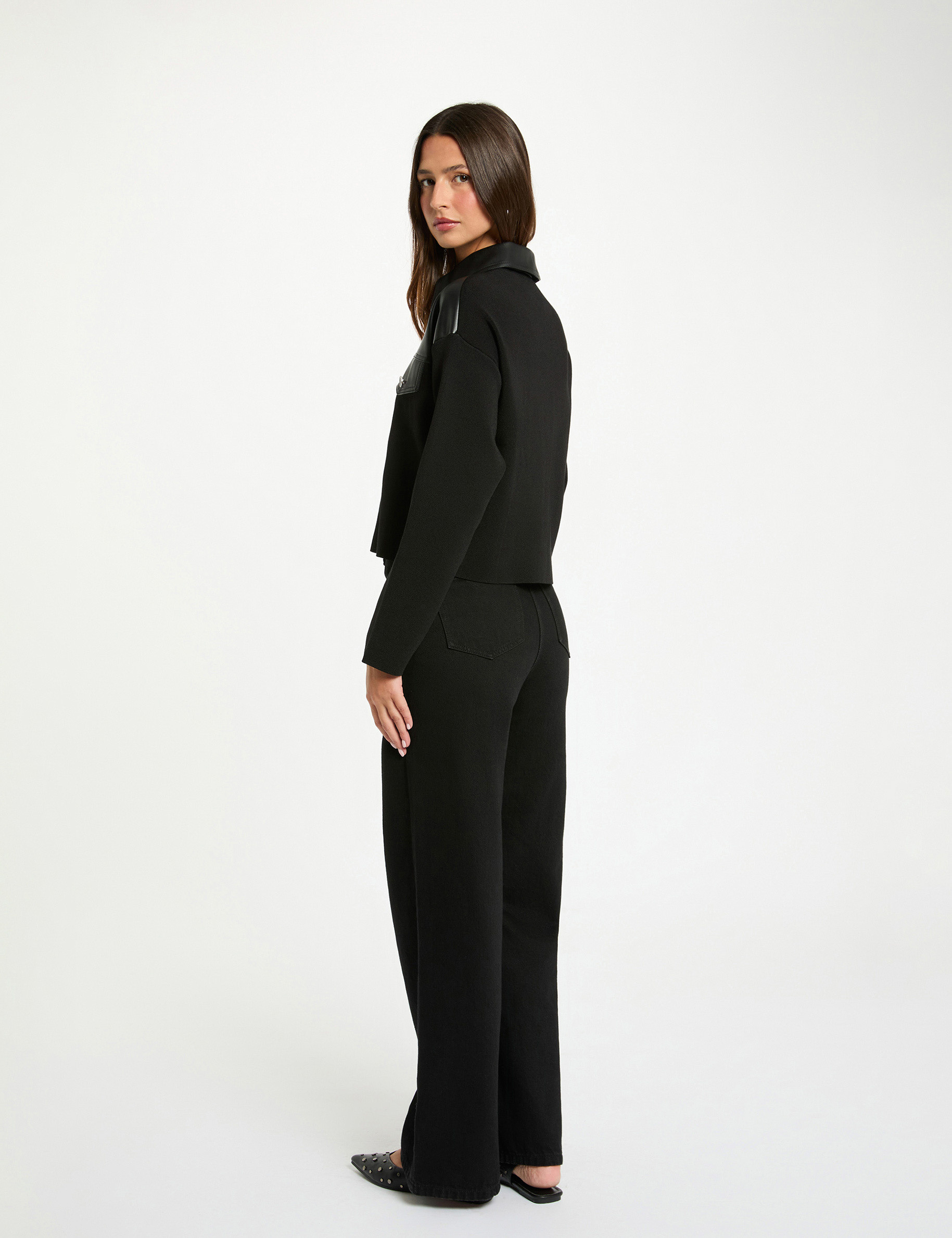 veste droite cropped noir femme Veste droite cropped noir femme