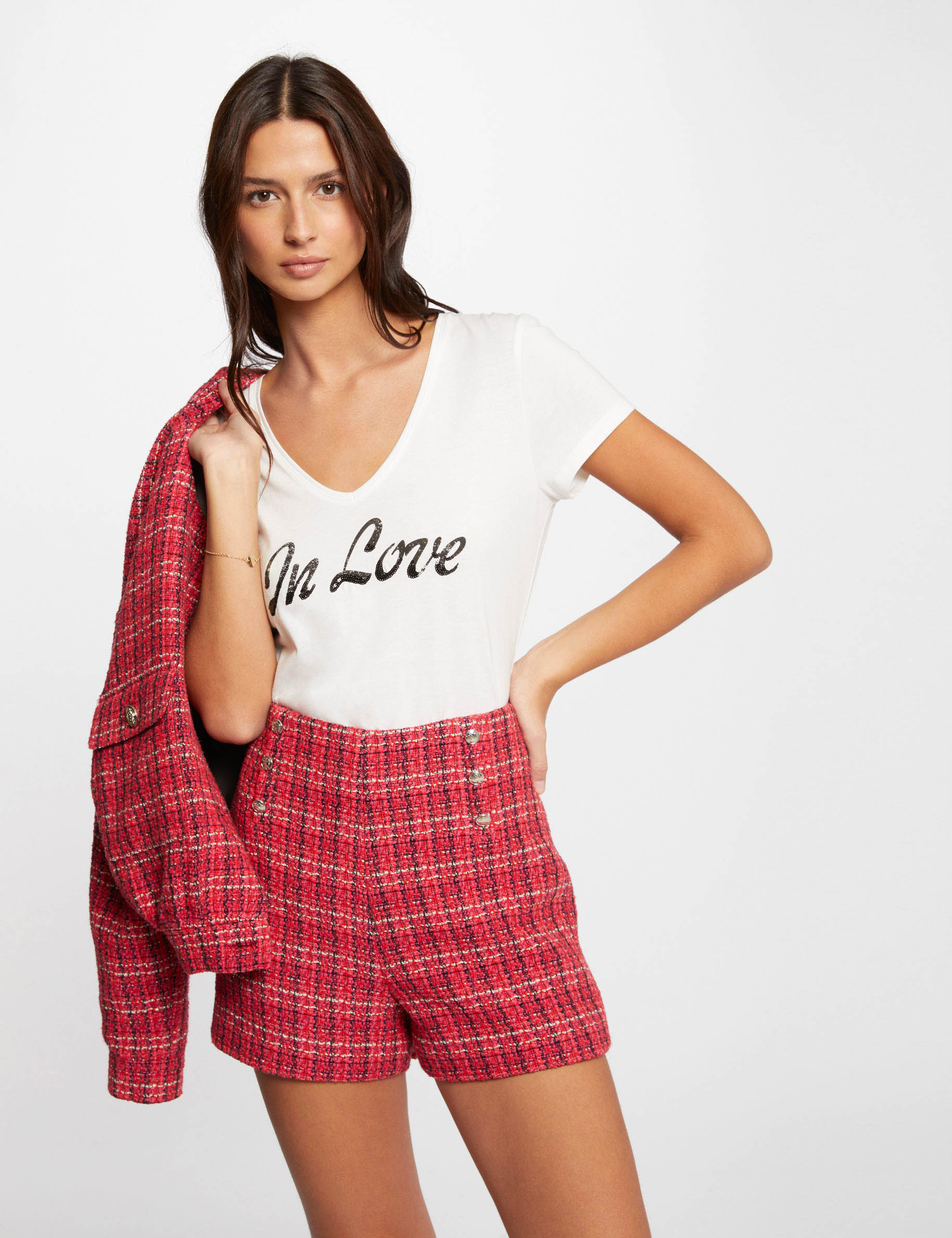 Short droit tweed multico femme