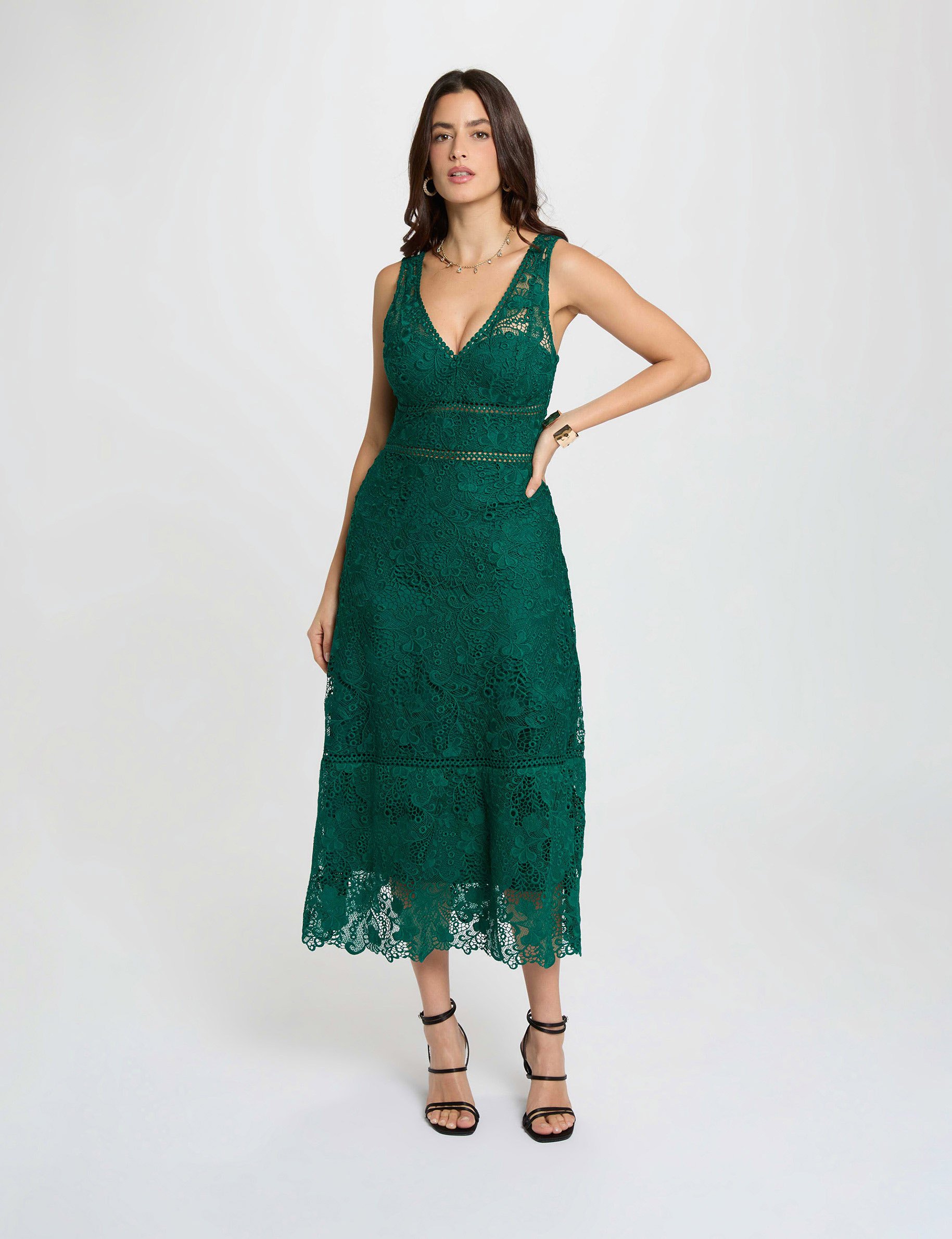Robe longue dentelle vert femme