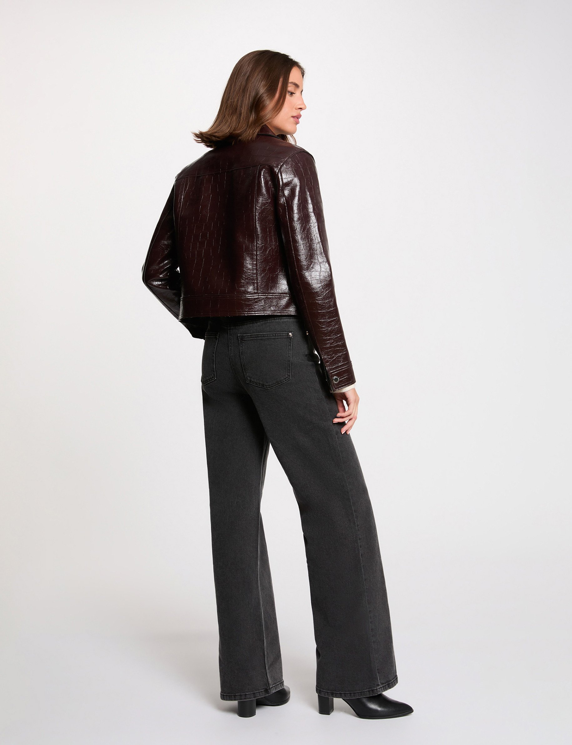 Blouson col tailleur prune femme