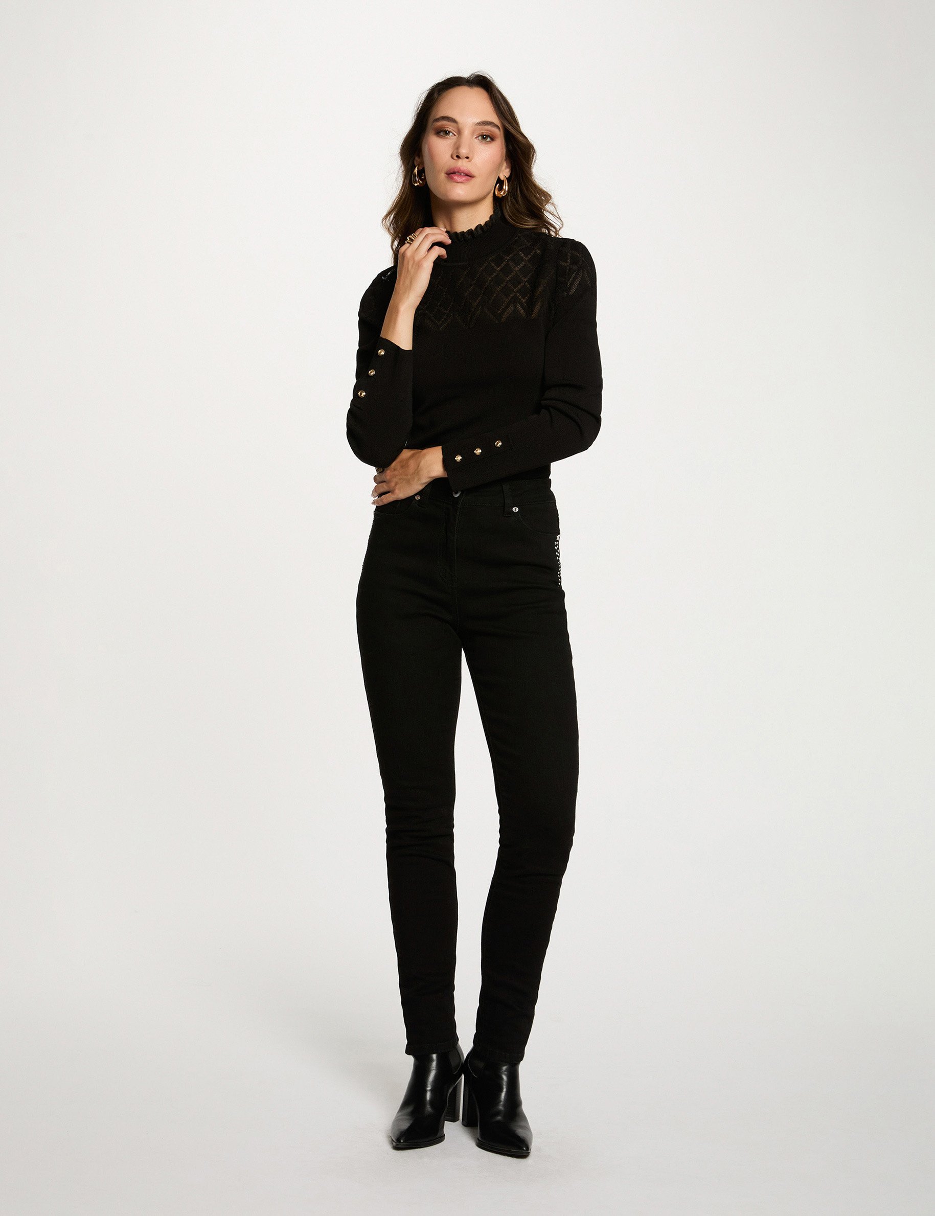 Slim-fit jeans met studs zwart vrouw