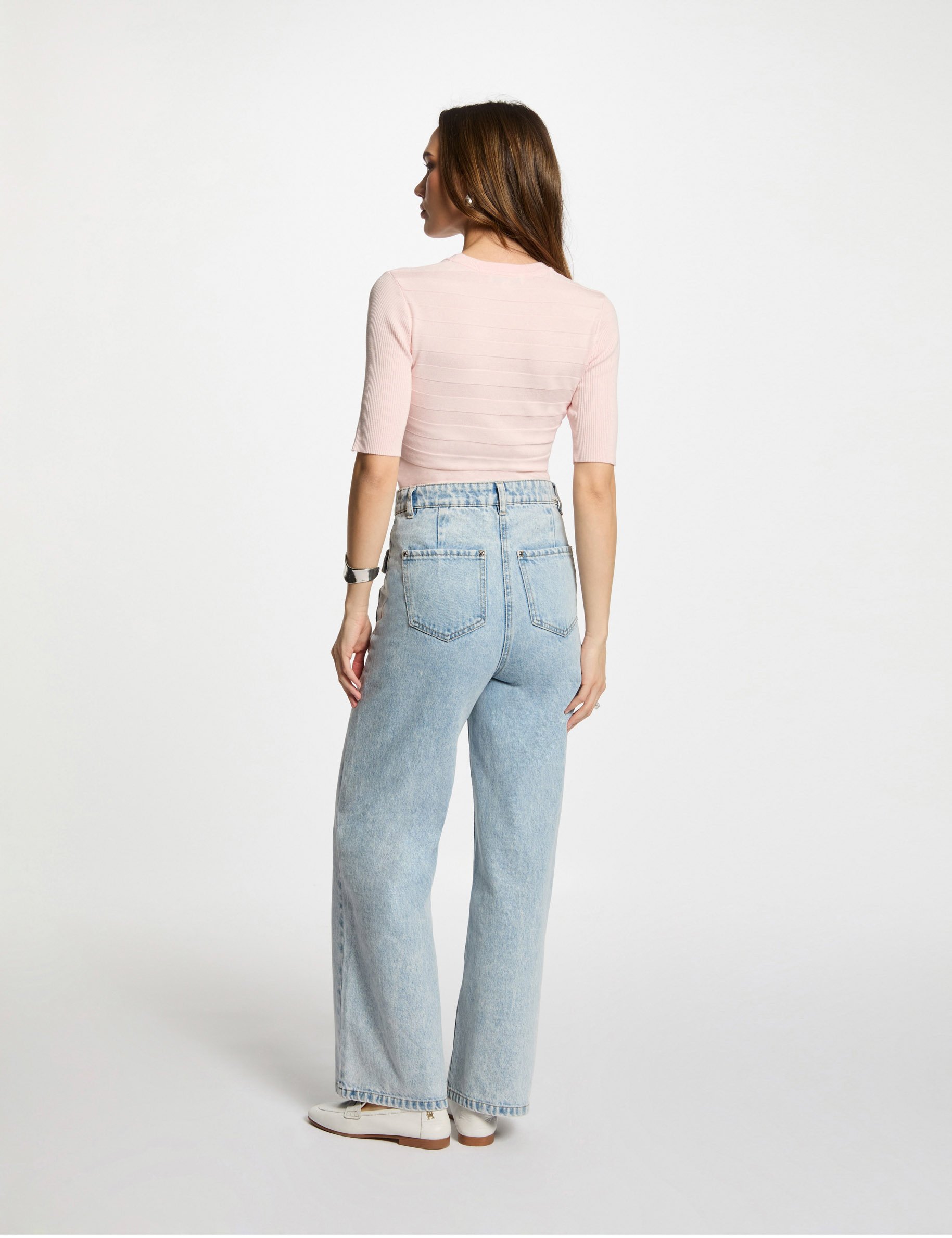 pull col rond manches courtes rose clair femme Pull col rond manches courtes rose clair femme