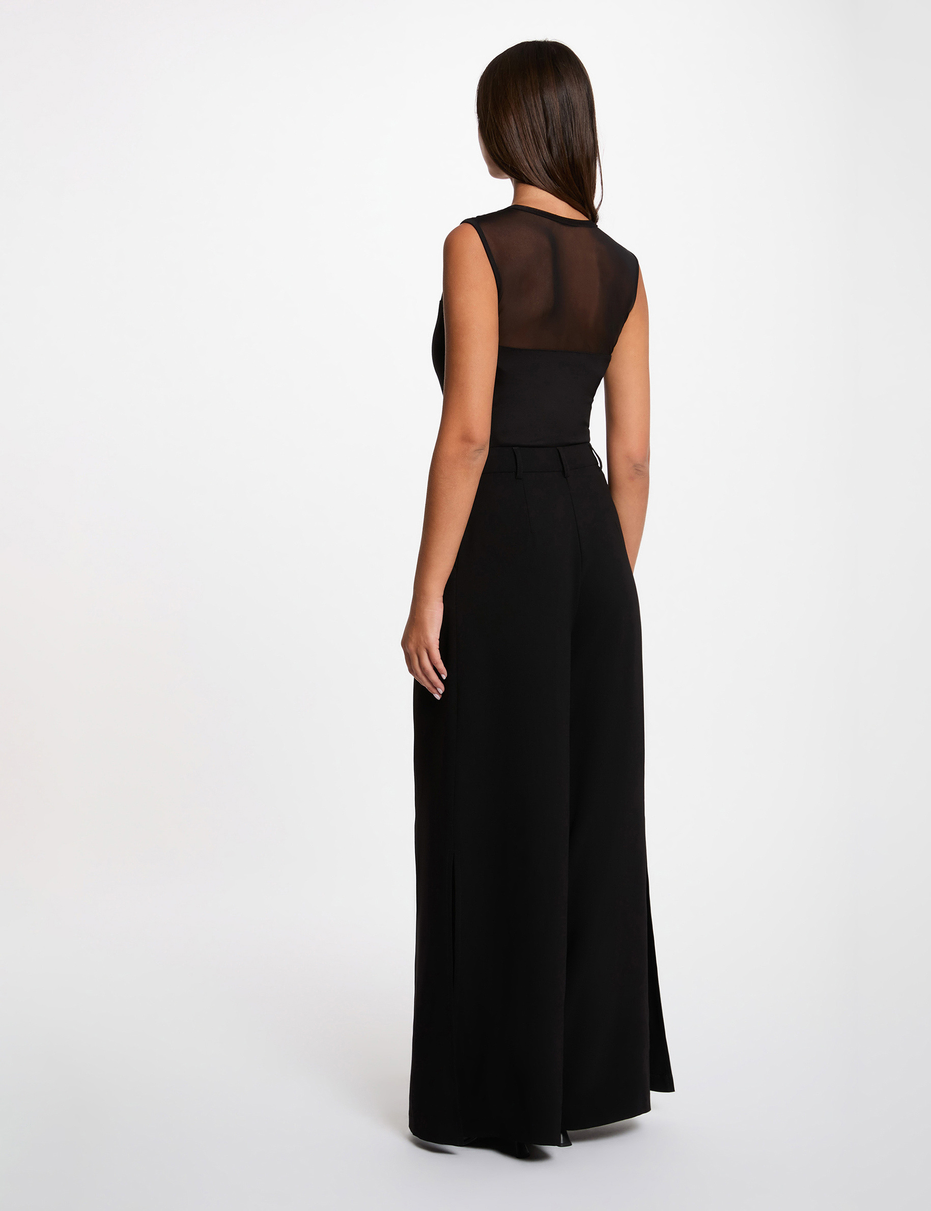 Mouwloze top met ronde hals zwart vrouw
