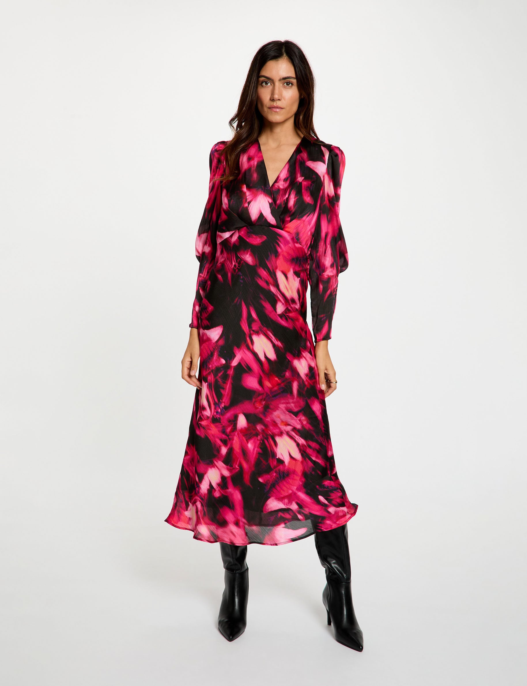 Robe voile col v multicolore femme