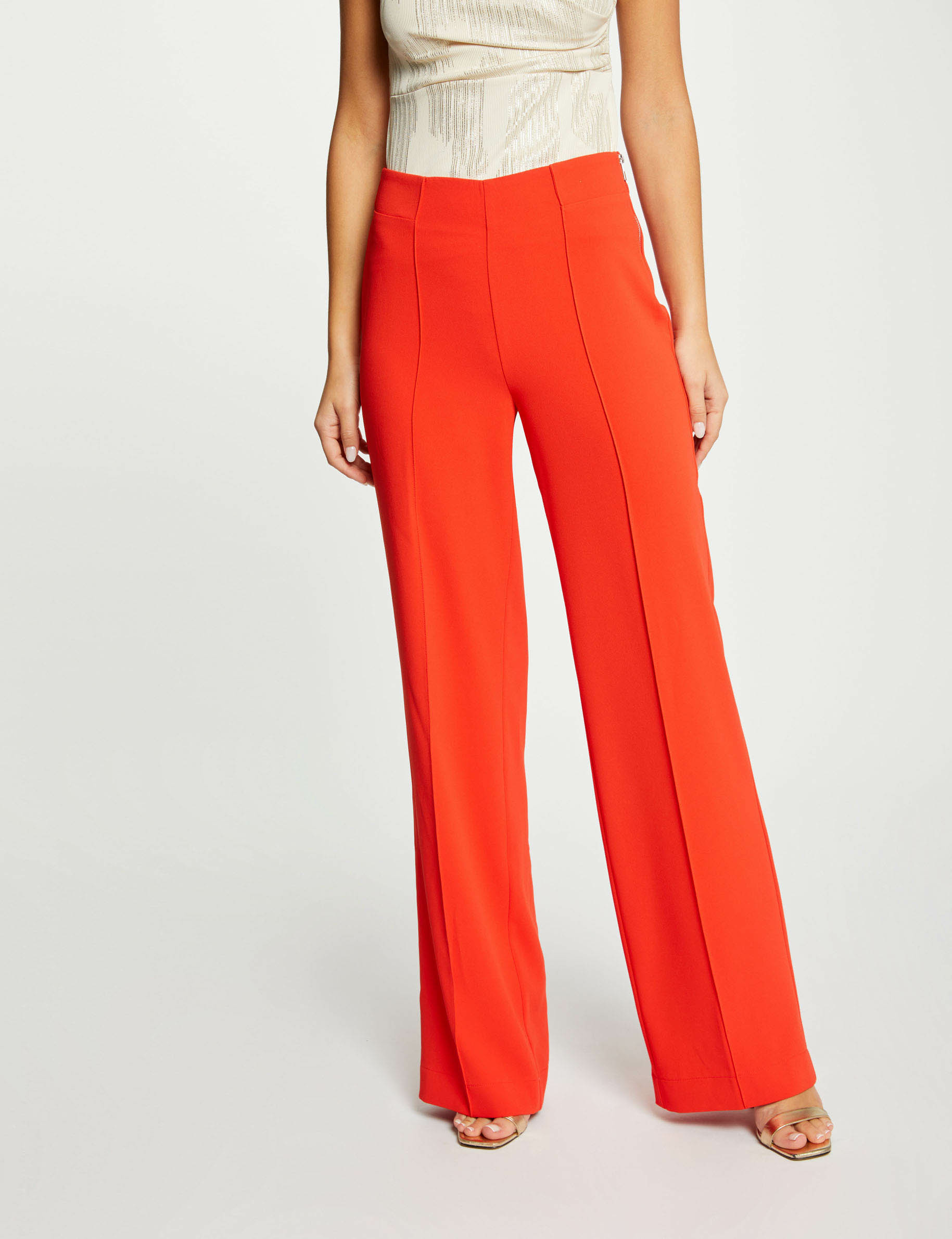 Pantalon jambe large fluide orange fonce femme