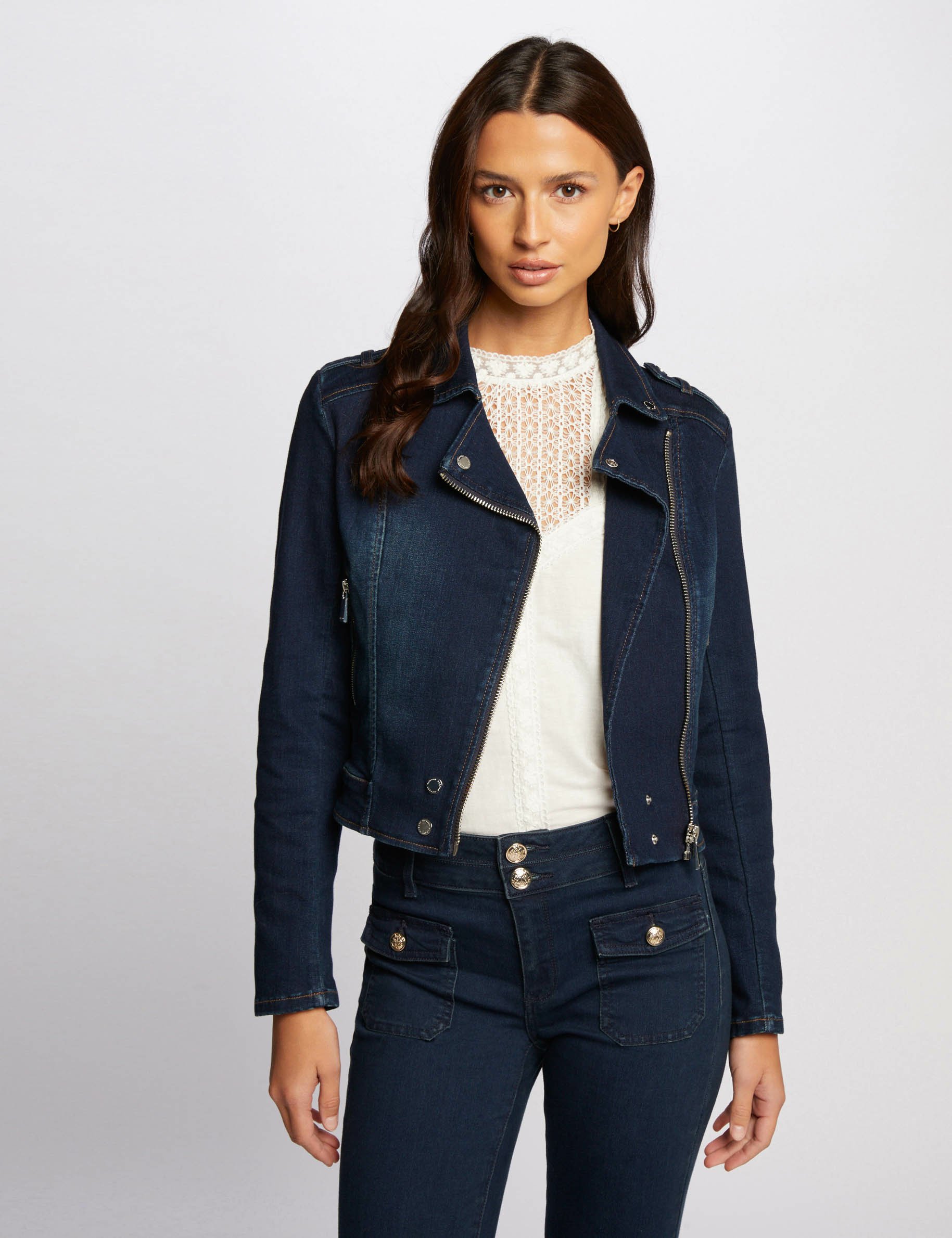 Spijkerjack met rits raw jeans vrouw