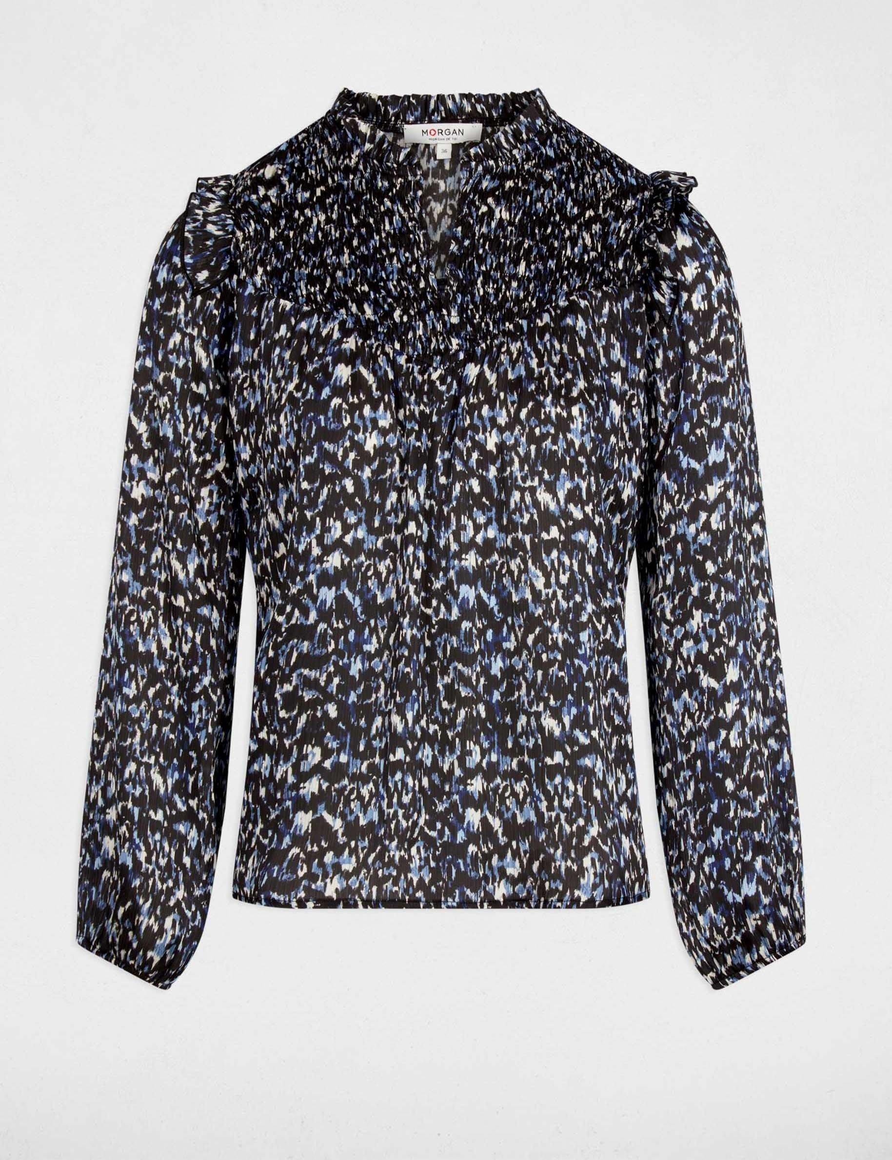 Blouse plissée col v multicolore femme